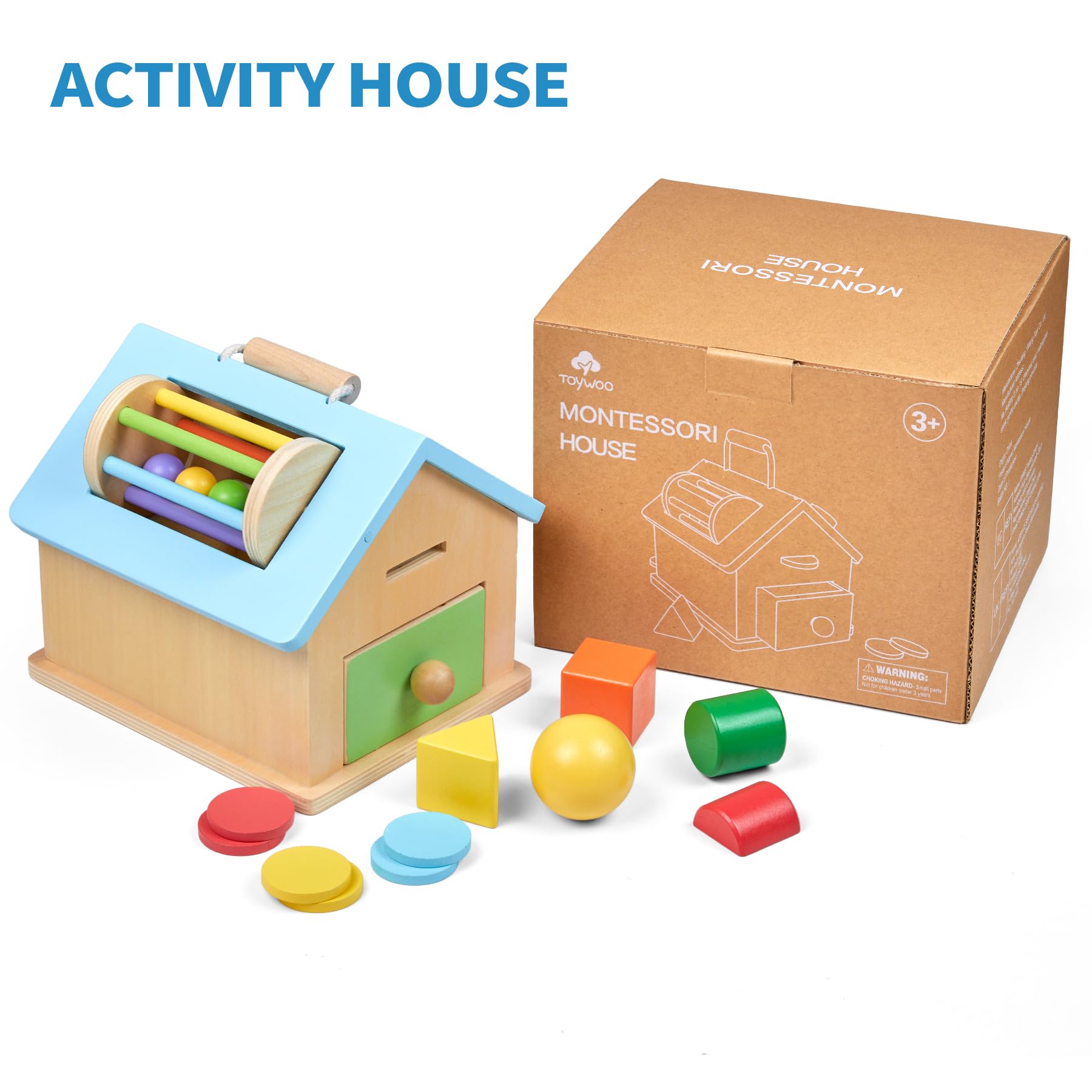 Montessori Wooden Toys for 1 2 3 Year Old Boys & Girls - 5-in-1 Baby Drop Toy with Shape Sorter & Stacking Blocks | Early Learning Educational Toys for Toddlers 12-36 Months | Perfect Gift for Birthday, Christmas & Home Preschool Activities