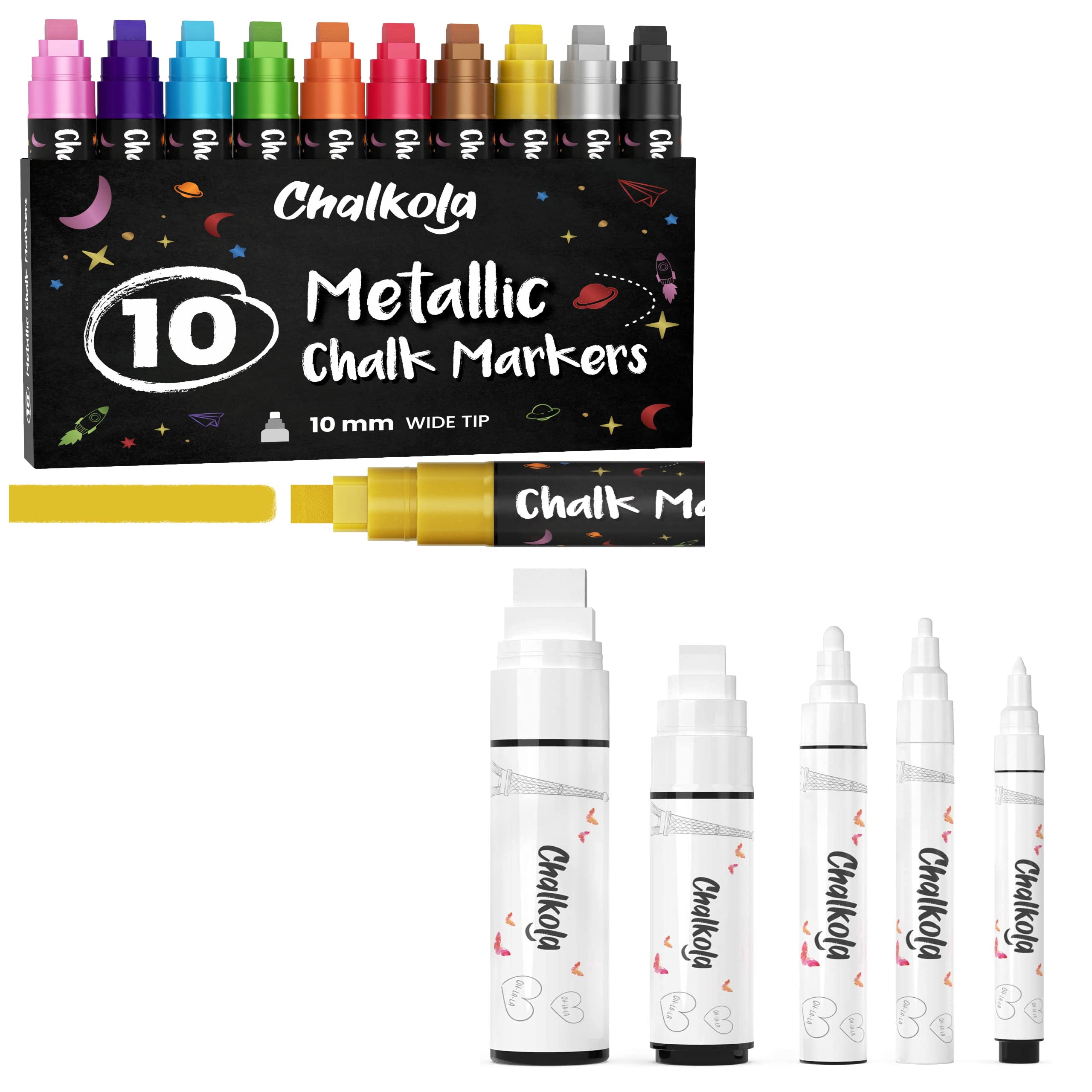 10mm Metallic & 5 White Chalk Markers Set - Perfect for DIY Crafts, Restaurant Menus, Wedding Signs & Classroom Teaching