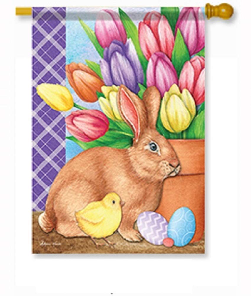Easter Bunny and Tulips Garden Flag - Spring Home Decor for Front Porch, Yard, and Outdoor Seasonal Display