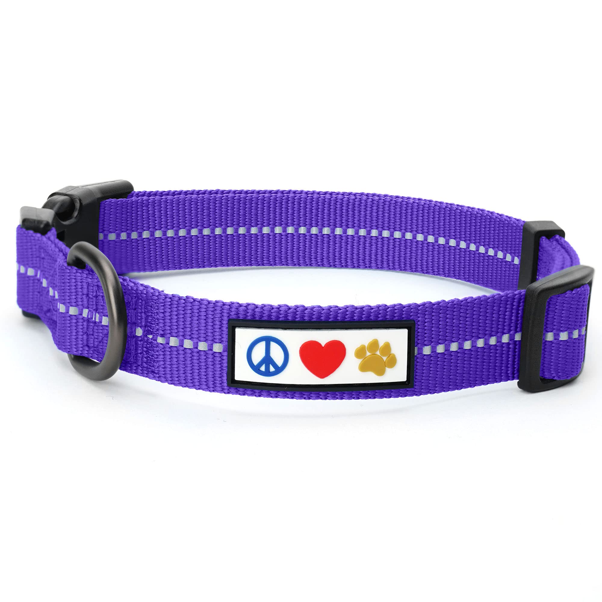 Eco-Friendly Recycled Dog Collar with Reflective Stitching - Made from Ocean Plastic Bottles - Small Purple Quartz Color - Perfect for Night Walks & Outdoor Adventures