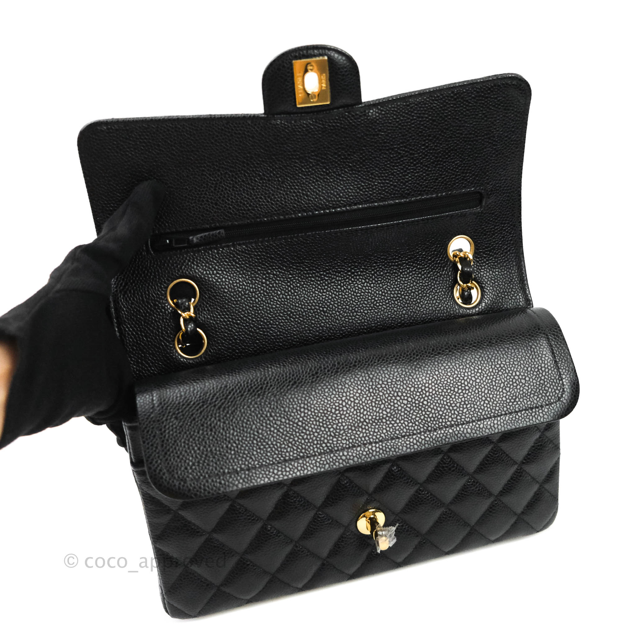 Chanel Classic Medium Double Flap Bag Black Caviar Leather with Gold Hardware - Luxury Designer Handbag for Women, Perfect for Work, Evening & Special Occasions