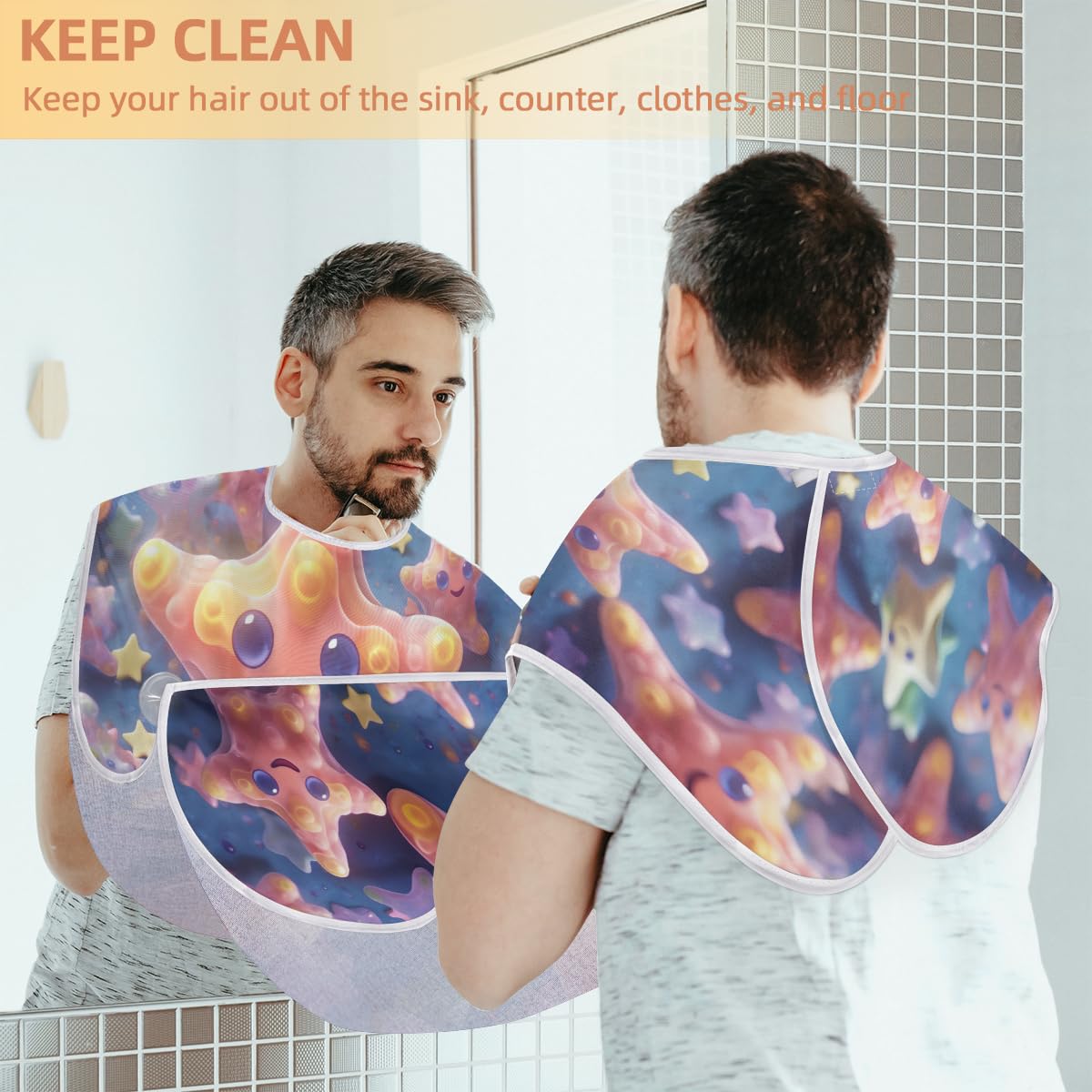 Men's Sea Starfish Beard Shaving Bib - Waterproof Makeup & Hair Dye Apron for Barbers & Stylists - Sink Hair Catcher & Beard Trimming Tool - Perfect Gift for Grooming & Salon Use