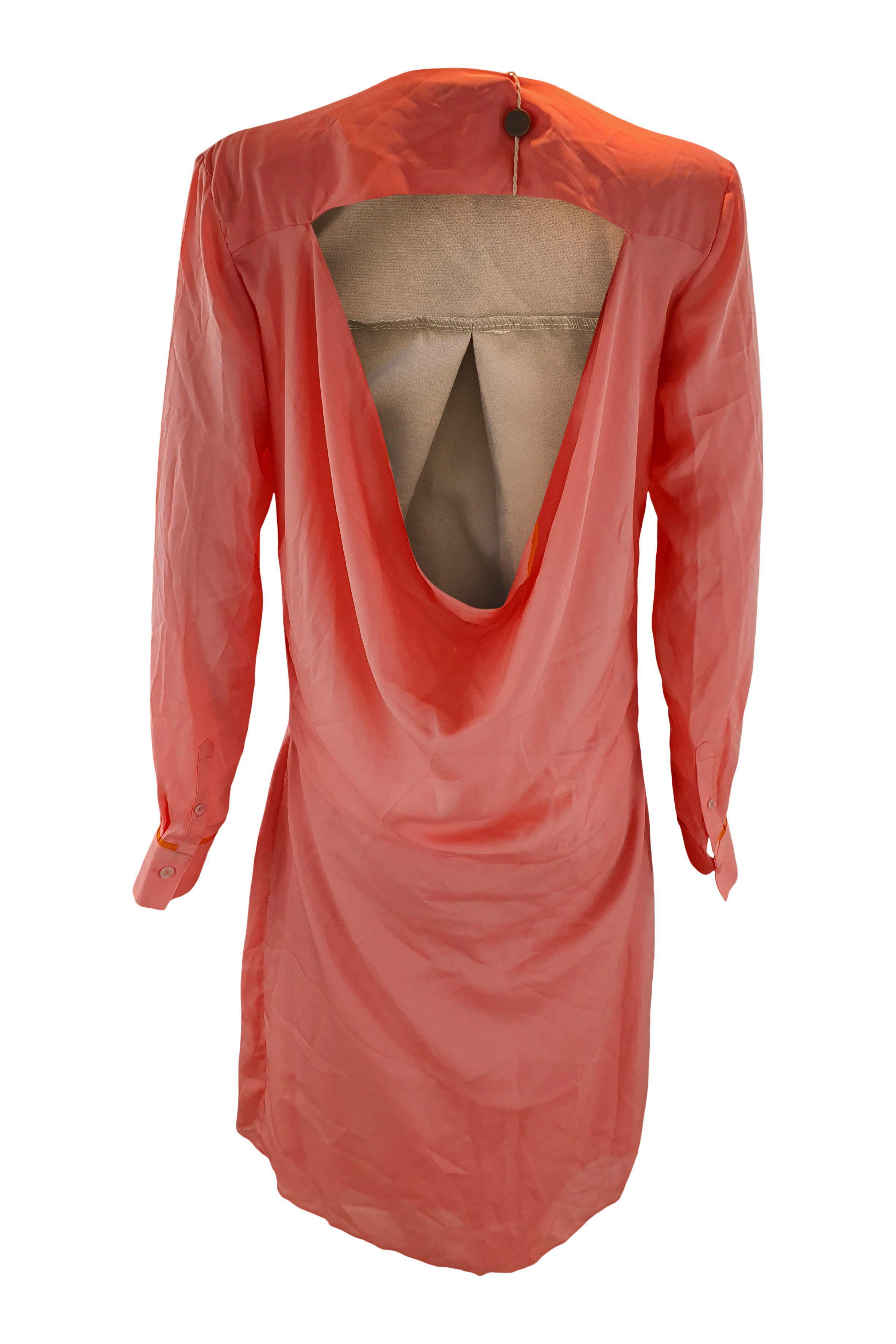 ACNE Pink Adelle Tape Open Back Long Sleeve Chiffon Dress Women's Size 36 - Elegant Evening Party & Wedding Guest Outfit