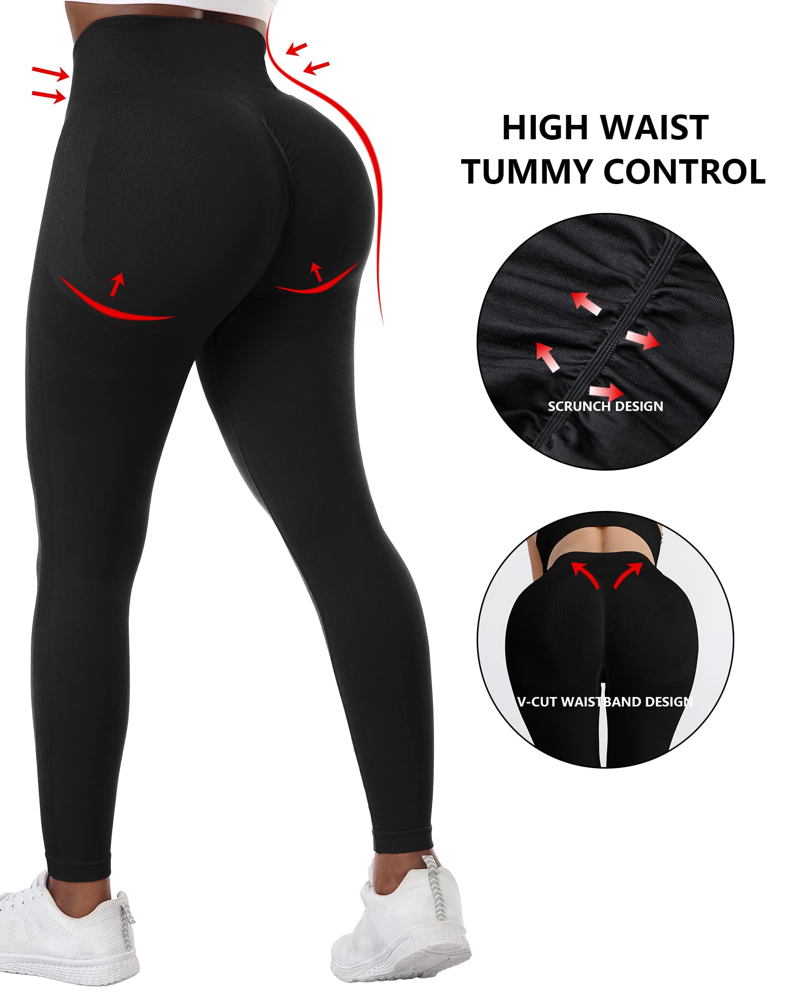 NORMOV 4-Piece Seamless Butt Lifting Leggings for Women - High Waisted Workout Yoga Pants with Scrunch Booty Design - Gym, Running & Everyday Wear