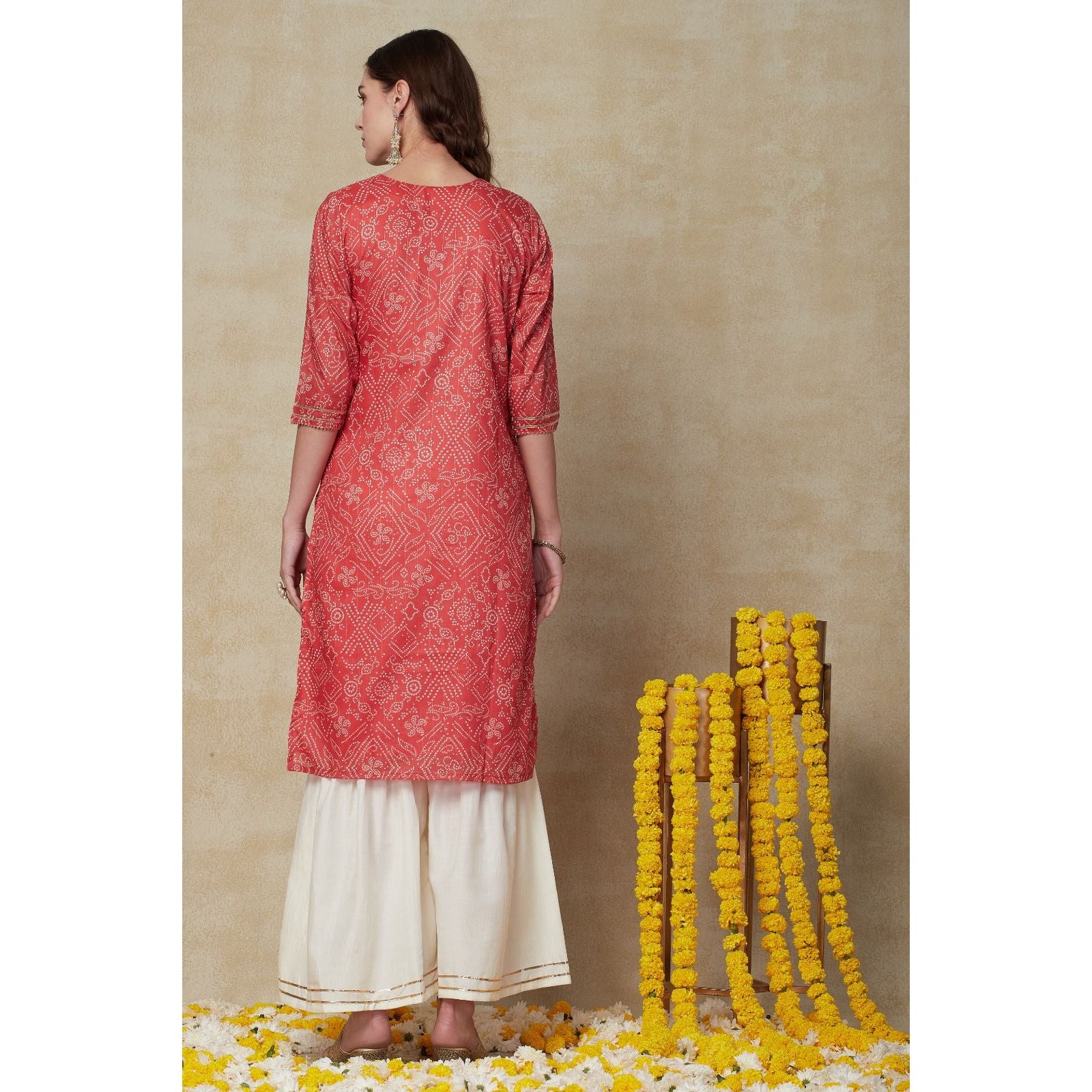 Elegant Pink Bandhini Kurta with Gotta Patti Embroidery - Traditional Indian Ethnic Wear for Women | Perfect for Festivals, Weddings & Cultural Events