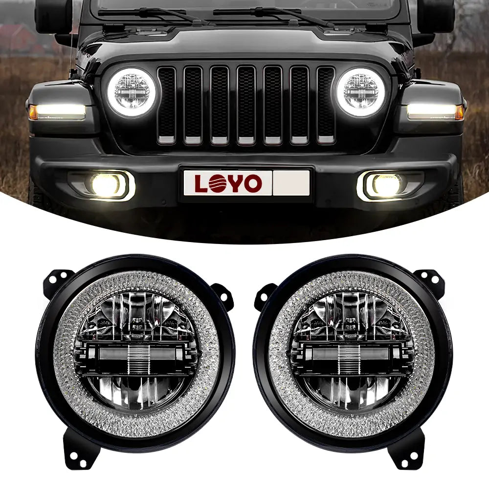 9 Inch Diamond LED Headlights with Halo DRL for Jeep Wrangler JL & JT - High Performance Off-Road Lighting for Night Driving & Adventure (Pair)