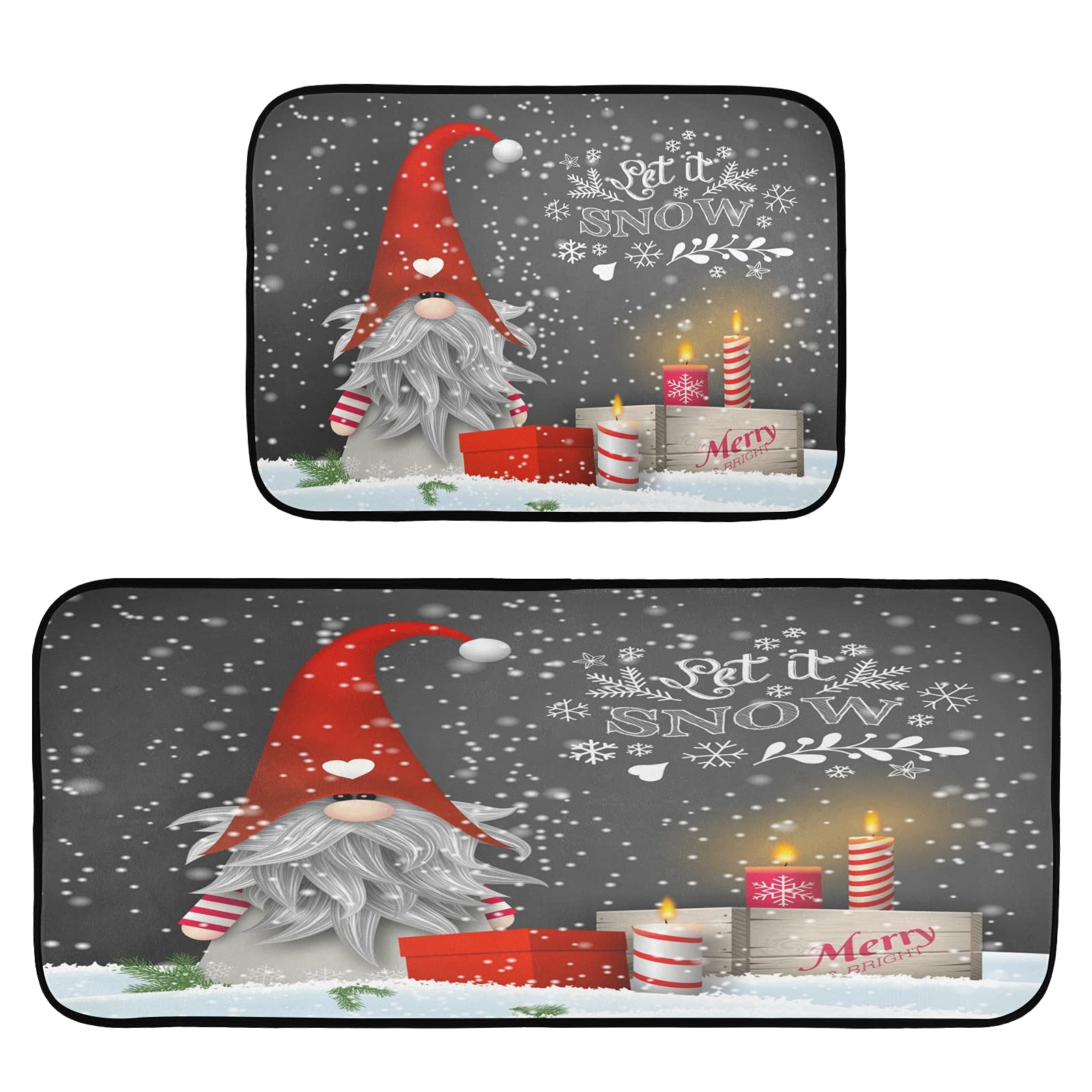 Christmas Gnome Snowflakes Non-Slip Kitchen Mats & Runner Set of 2 - Holiday Home Decor for Winter, Xmas Gifts, Cozy Kitchen & Laundry Floor Protection - Perfect for Entryways, Fireplace, and Festive Decorations