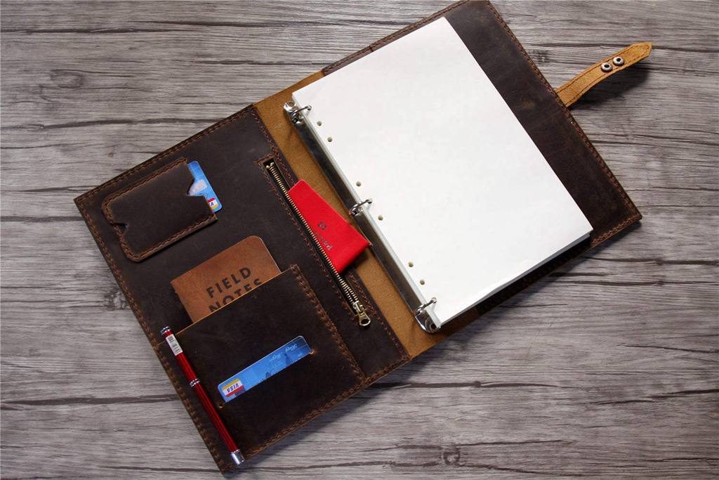 Rustic Brown Leather 3-Ring Binder - A5 Size, Durable & Classic for Office, School & Home Organization | Perfect for Business Meetings, Student Notes & Document Storage