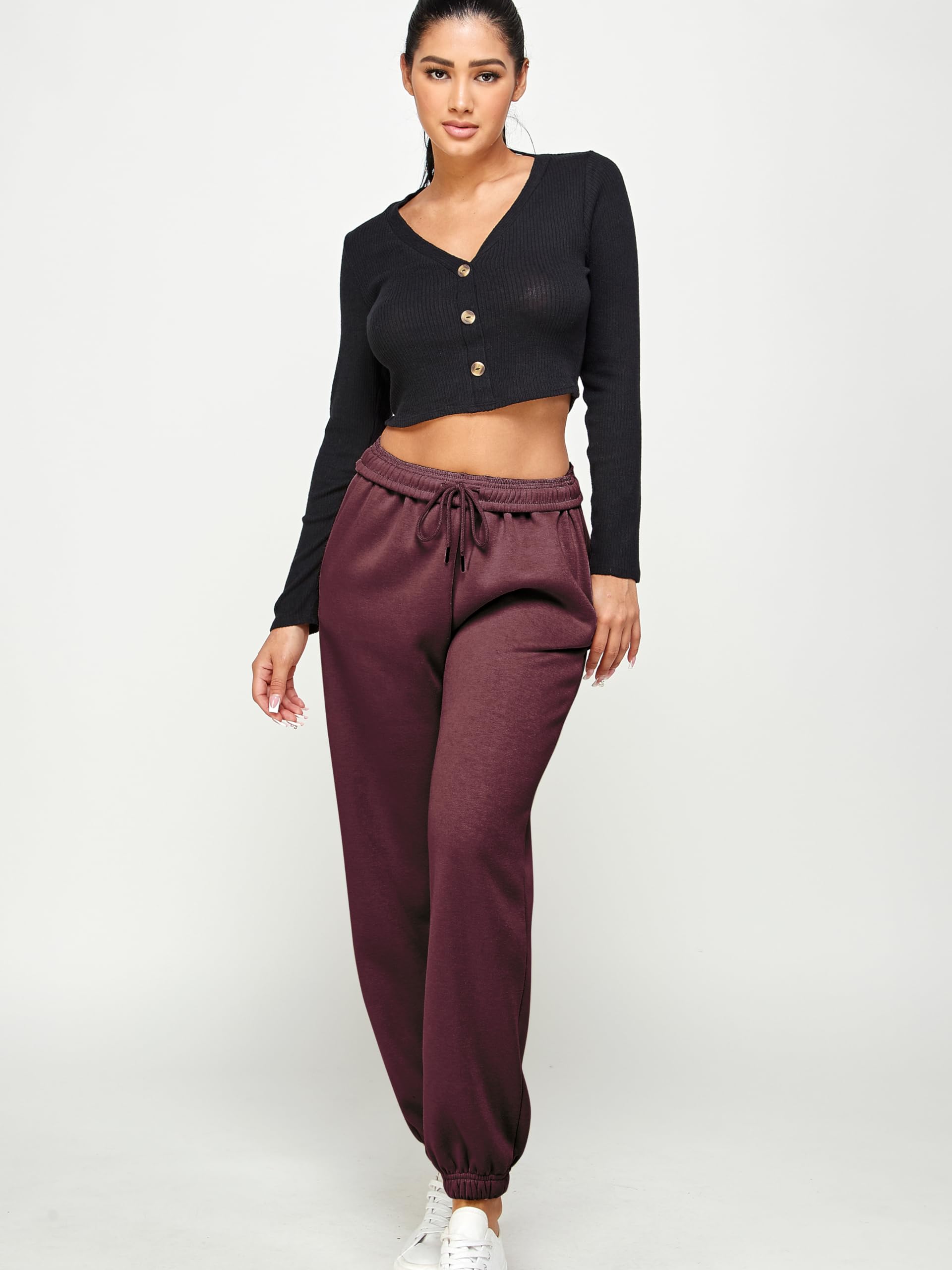 IUUI Women's High Waisted Fleece Sweatpants - Soft Warm Winter Joggers with Pockets, Cozy Lounge Pants for Yoga, Running, Home & Travel (Black, Large)