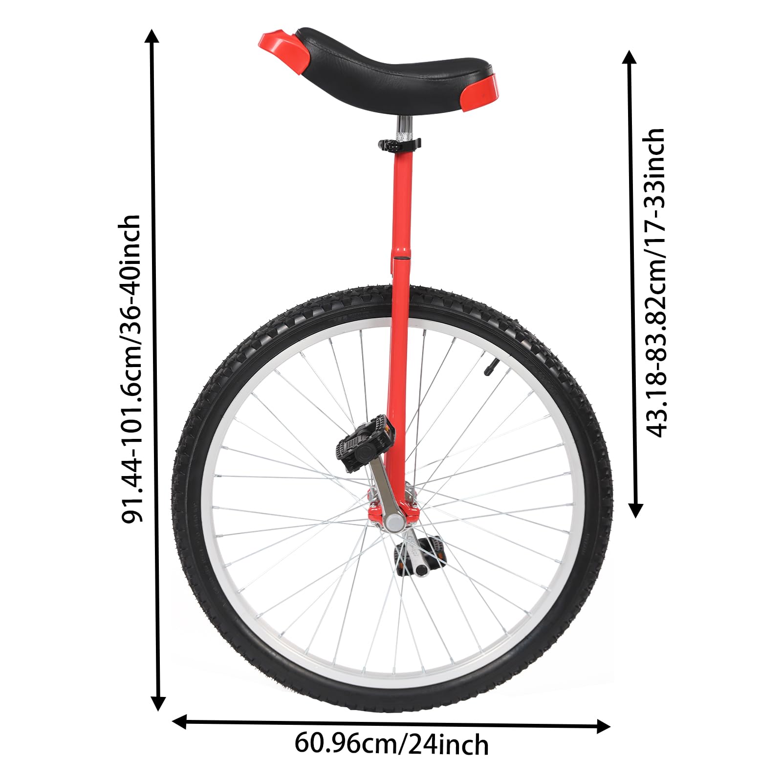 24 Inch Unicycle for Adults - Adjustable Height 32''-37'' with 2 Pedals, 440.9lbs Weight Capacity - Perfect for Outdoor Cycling, Indoor Balance Training & Commuting