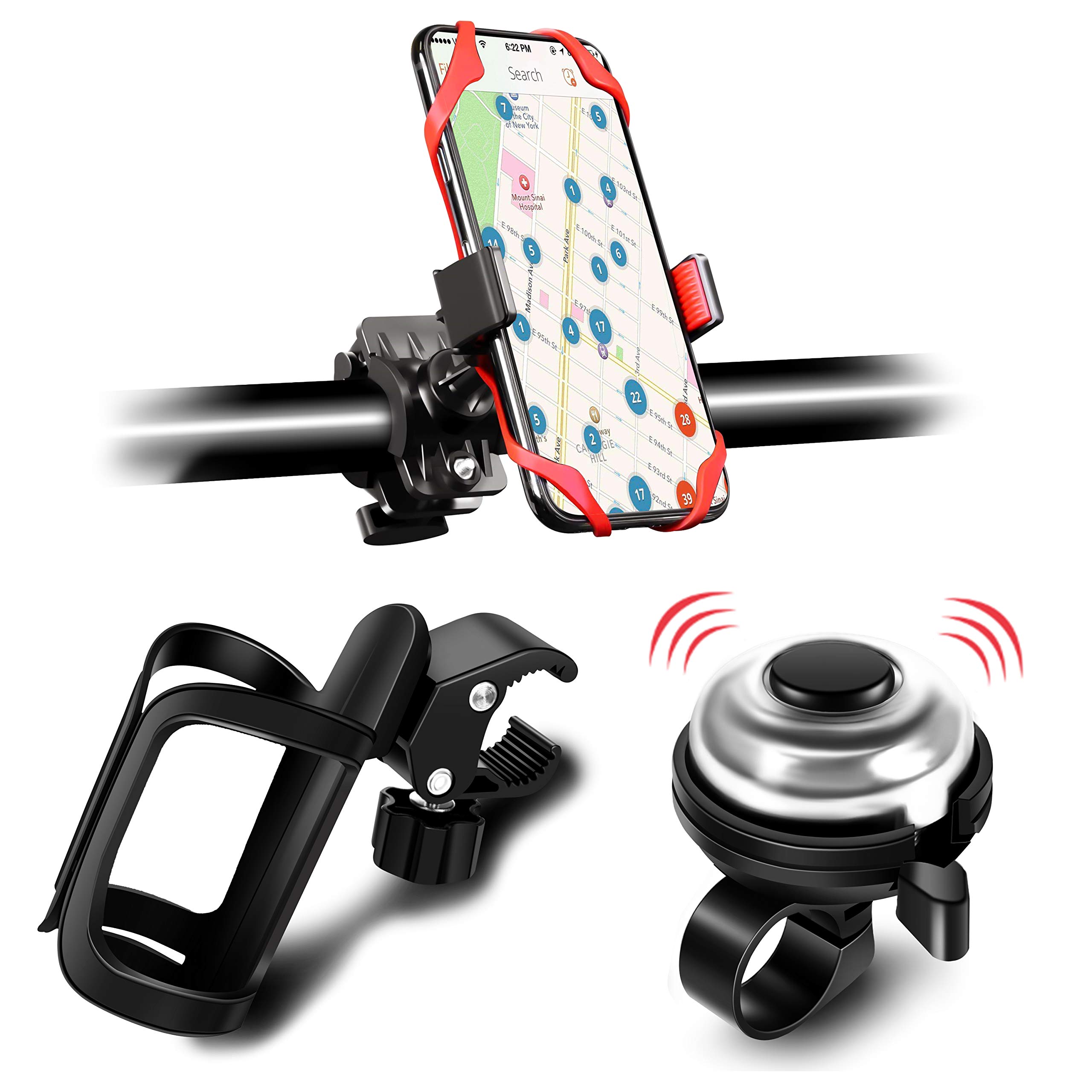 9-Pack Essential Bike Accessories Set - LED Front & Rear Bike Lights, Waterproof Bicycle Bag, Cup Holder, Combination Lock, Cute Duck Handlebar Grip, Bike Bell & Mirror - Perfect for Cycling Commuters & Outdoor Enthusiasts