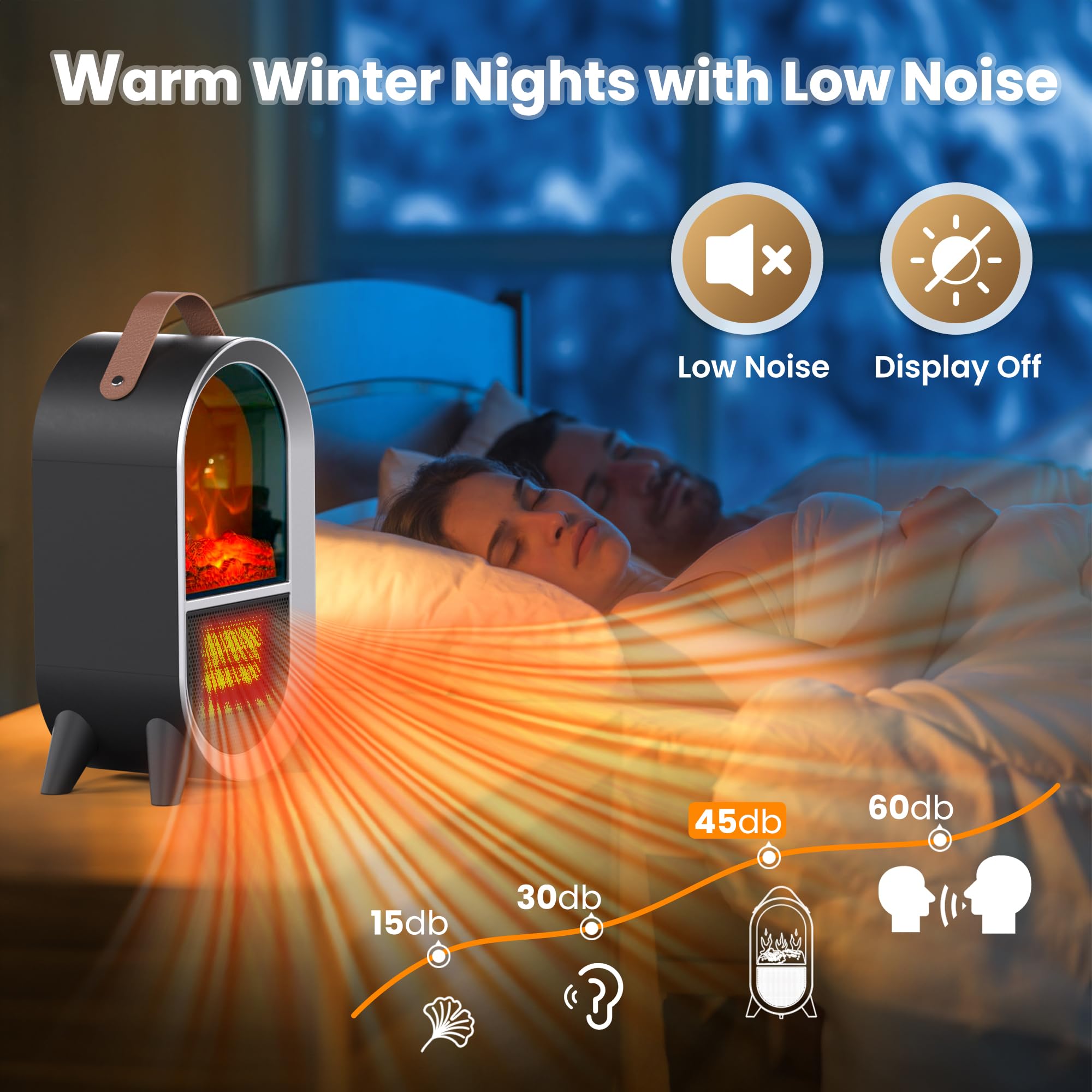 1500W/750W Portable Electric Space Heater with 3D Flame - Ceramic Indoor Heater with Thermostat, Overheat & Tip-Over Protection - Perfect for Home, Office, Bedroom, or Desk Use - Black