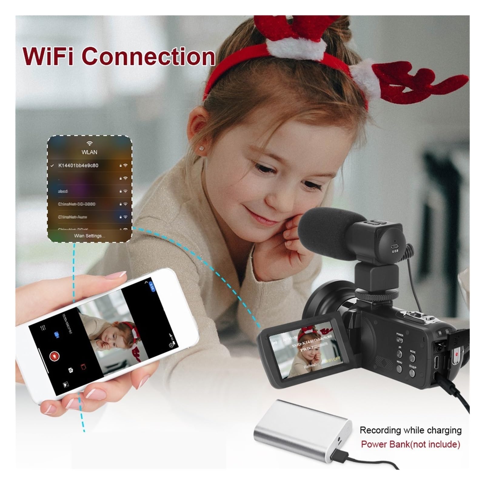 4K WiFi Camcorder with Auto Focus - 18X Zoom Digital Video Recorder for Vlogging, YouTube Streaming & Outdoor Photography (Includes 128GB SD Card) - Perfect for Travel Vlogs, Live Broadcasts & Action Shots