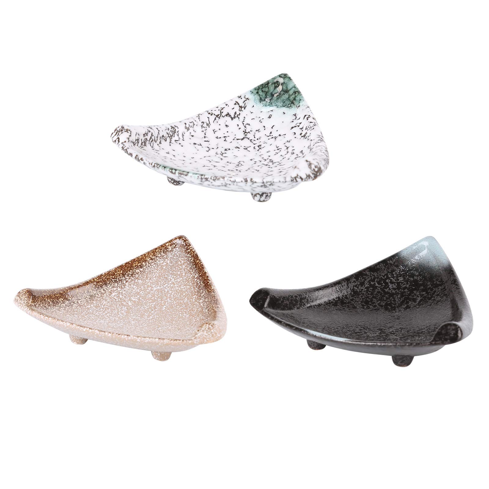 3-Piece Ceramic Triangle Dipping Sauce Bowls Set - Japanese Style Appetizer Plates for Ketchup, Soy Sauce, Sushi | Perfect for Party Dinners, Asian Cuisine & Home Entertaining