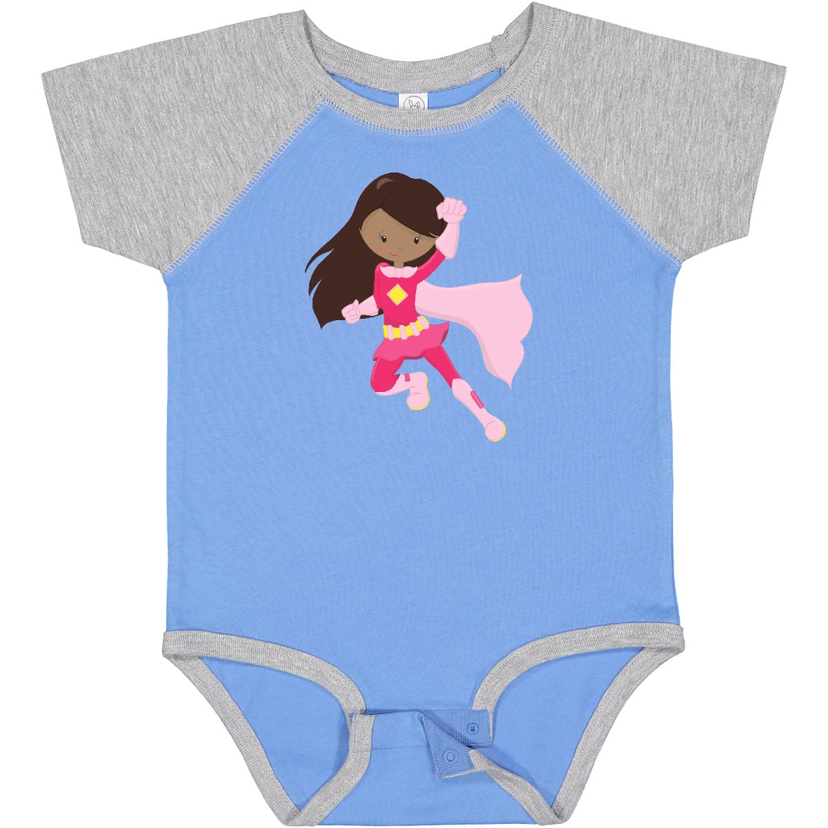 Inktastic African American Superhero Girl with Pink Cape Baby Bodysuit - Cute Outfit for Infants, Toddler Costume for Dress Up & Playtime