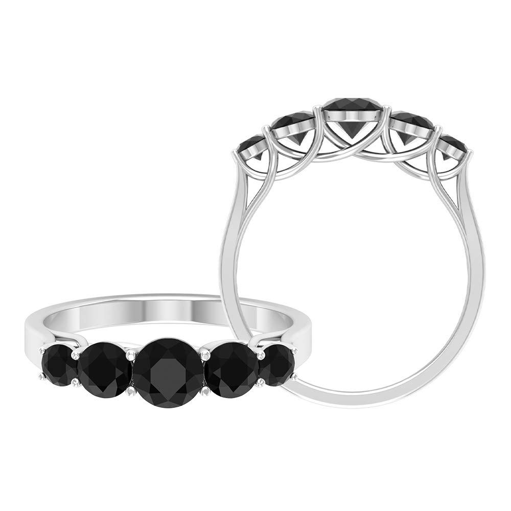 1.25 CT Black Diamond Five Stone Ring in 10K Solid Gold - Graduated Trellis Setting, April Birthstone Jewelry for Women - Perfect for Anniversaries, Engagements & Special Occasions