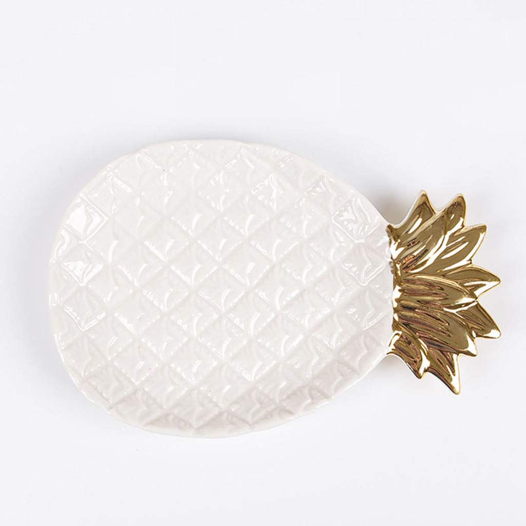 Golden Pineapple Shaped Ceramic Jewelry Tray - SHYPT Elegant Pineapple Storage Organizer for Jewelry, Pastry, Dried Fruits | Perfect for Home Decor, Kitchen Counter, Dining Table & Gift Giving (White)
