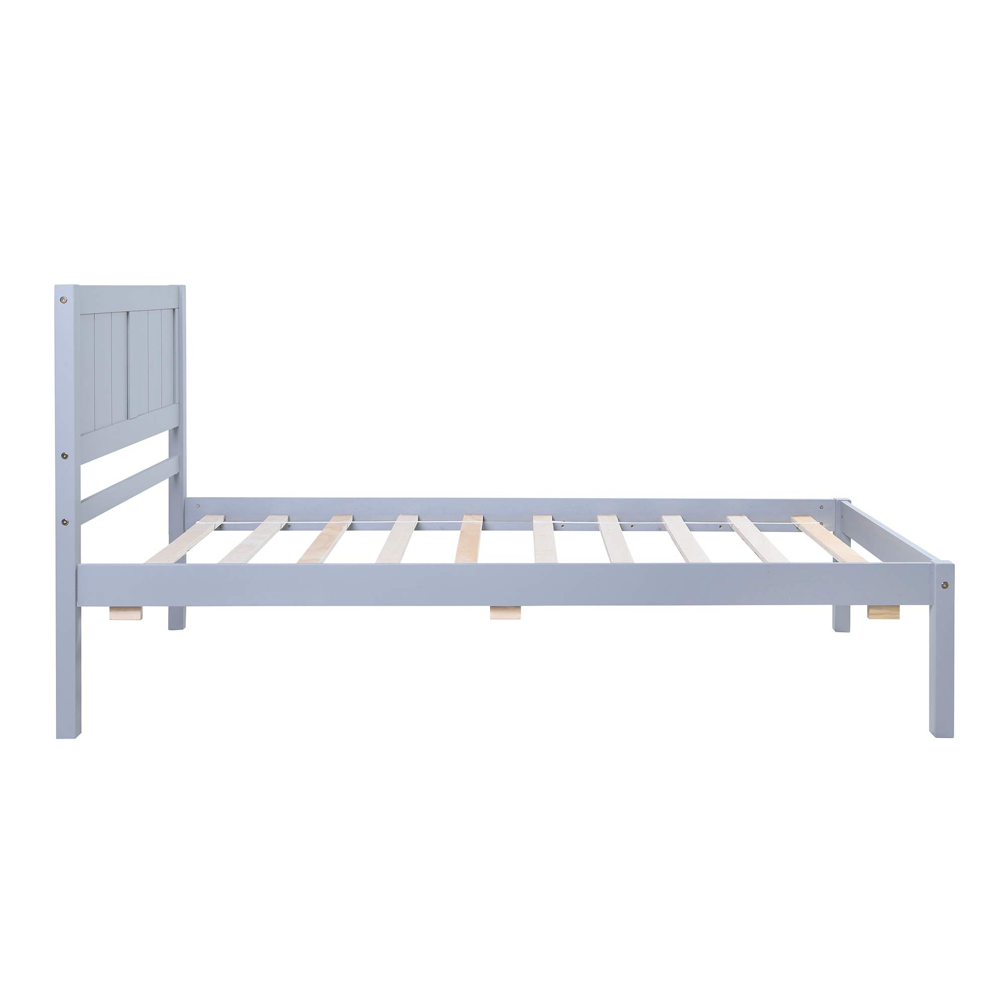 LZ LEISURE ZONE Solid Wood Twin Size Bed Frame with Headboard - No Box Spring Needed, Sturdy Platform Bed for Small Spaces (Grey) | Perfect for Kids Rooms, Guest Bedrooms & Studio Apartments