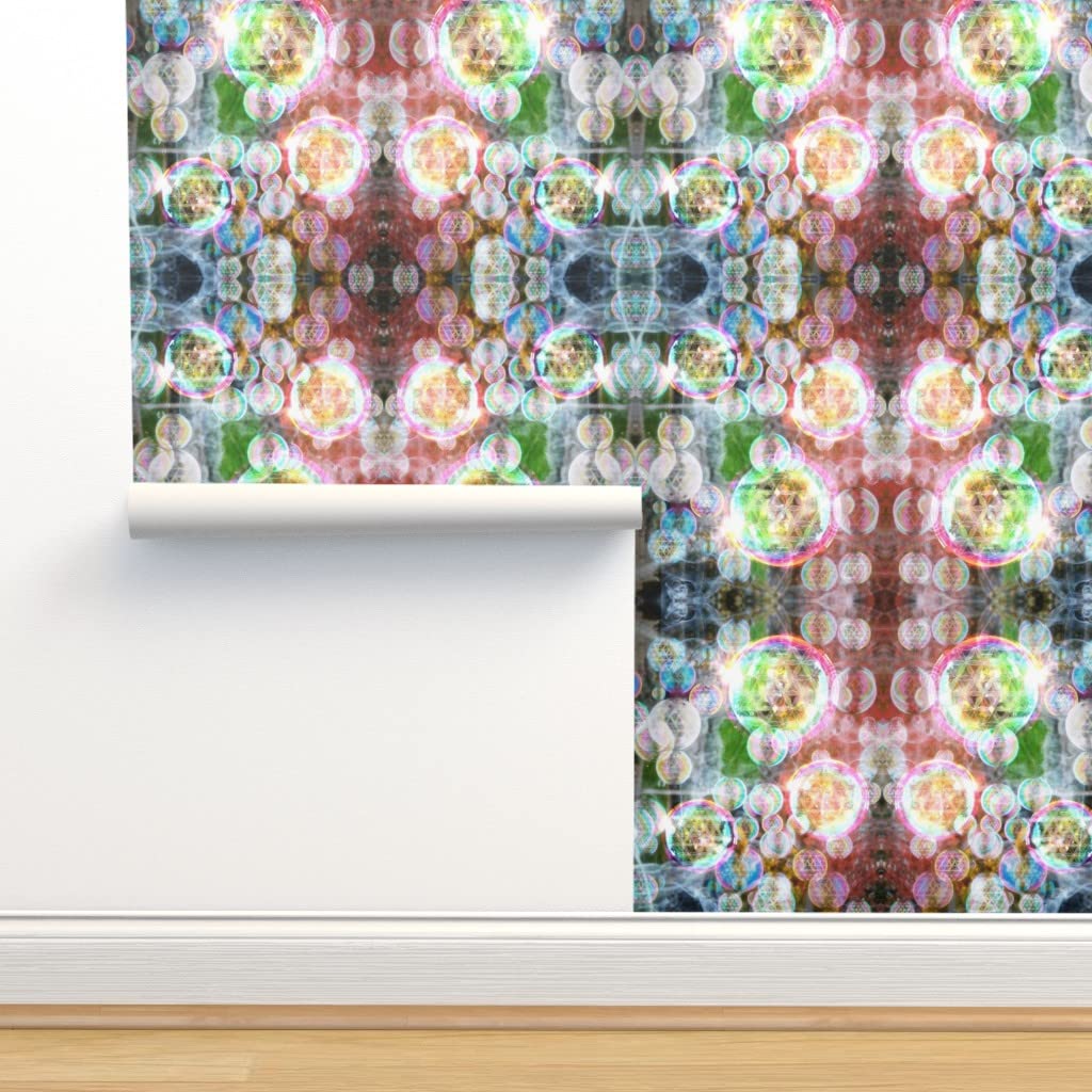 Peel & Stick Removable Wallpaper 9ft x 2ft - Floral Geometric Rainbow Bubble Psychedelic Design | Self-Adhesive Wall Decal for Bedroom, Living Room, Nursery & Office Decor | Easy DIY Home Improvement