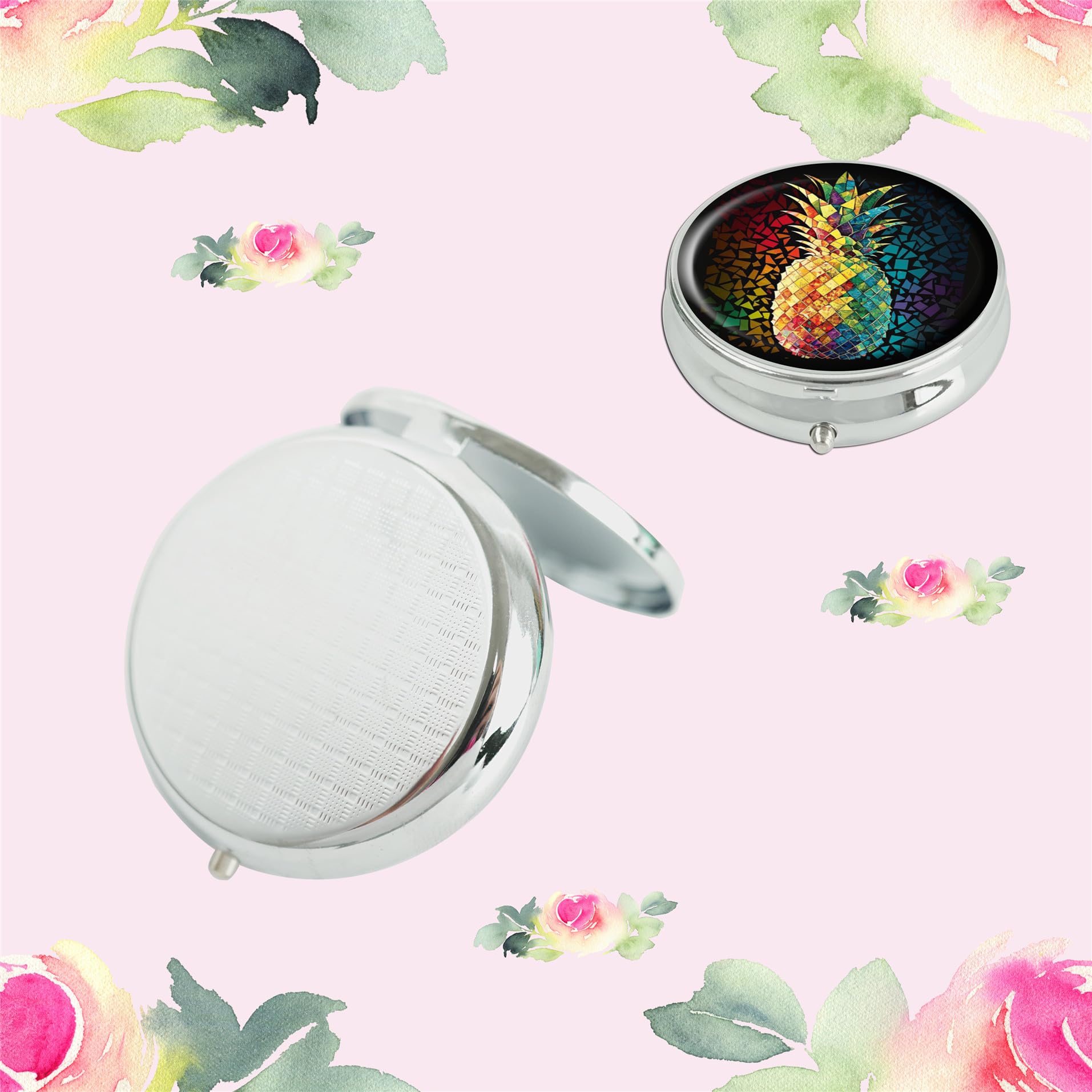 Stylish Navy Pineapple Round Pill Box - Portable Tablet Holder & Purse Organizer - Perfect for Travel, Home, and Office Use