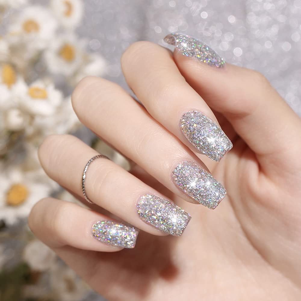 COSMOO Holographic Glitter Gel Nail Polish - Silver Diamond Pigments, Long Lasting Shine, Professional Salon Quality Gel Polish for Manicures & Nail Art - Perfect for Parties, Weddings & Special Occasions