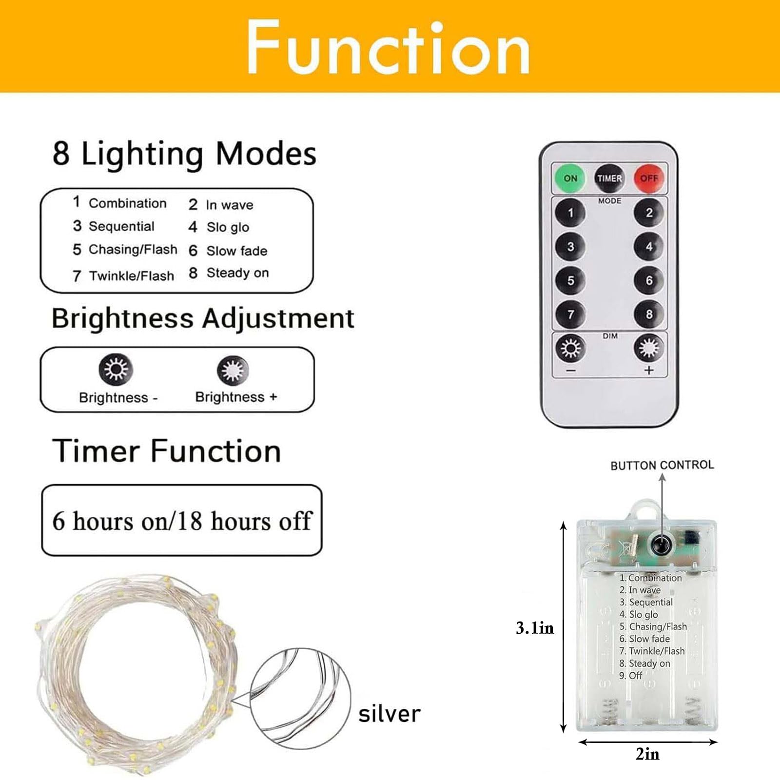 2 Pack Fairy Lights Battery Operated with Remote Control Timer - 33ft LED String Lights for Indoor Outdoor Decor, 8 Lighting Modes - Perfect for Christmas, Wedding, Birthday Party, Bedroom, Garden & Patio Lighting (Warm White)