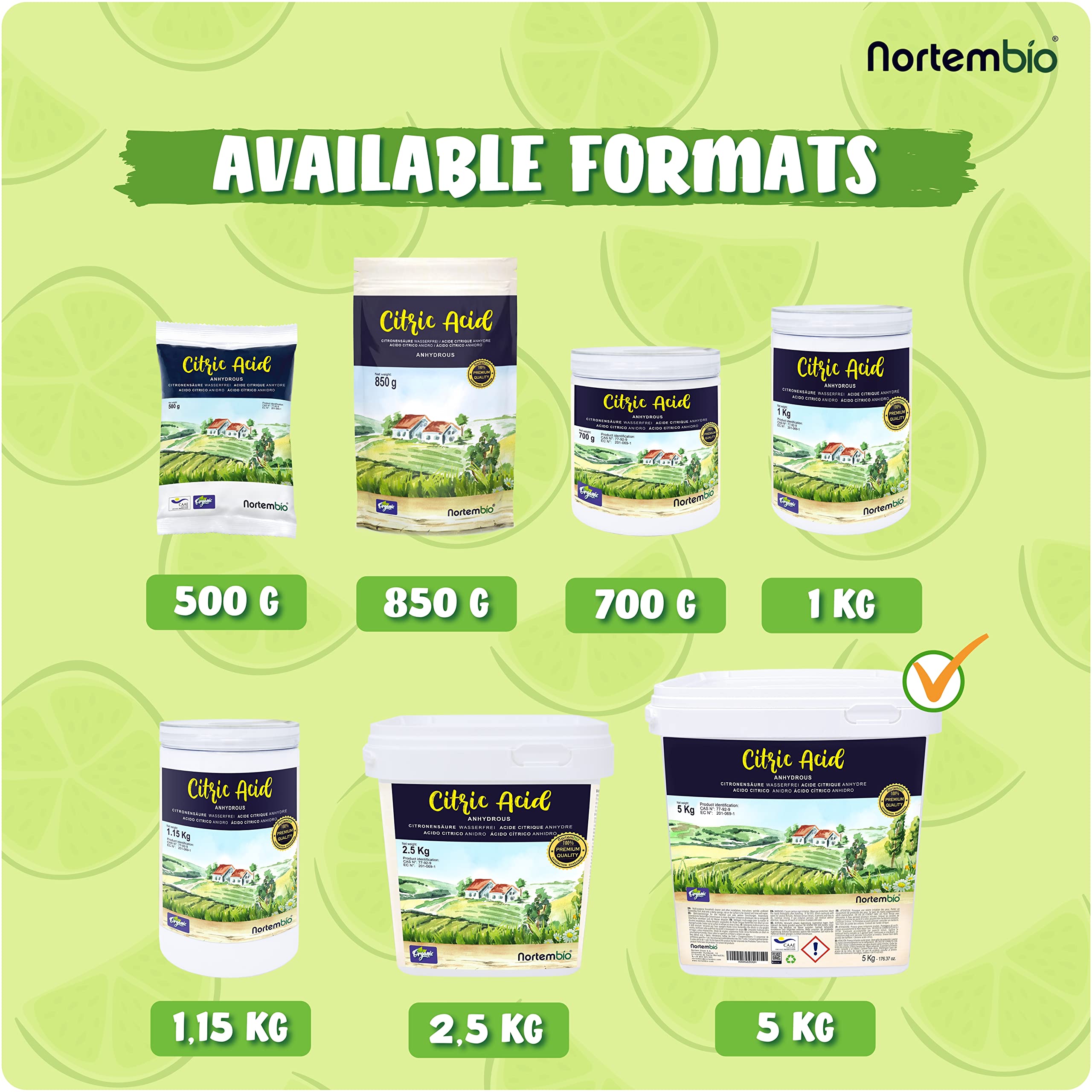 Nortembio Organic Citric Acid 4 x 5 kg - 100% Pure Anhydrous Citric Acid Powder for Cleaning, Laundry & Organic Production | Includes Free E-Book with Cleaning Uses | Perfect for Dishwashing, Descaling & Eco-Friendly Home Cleaning