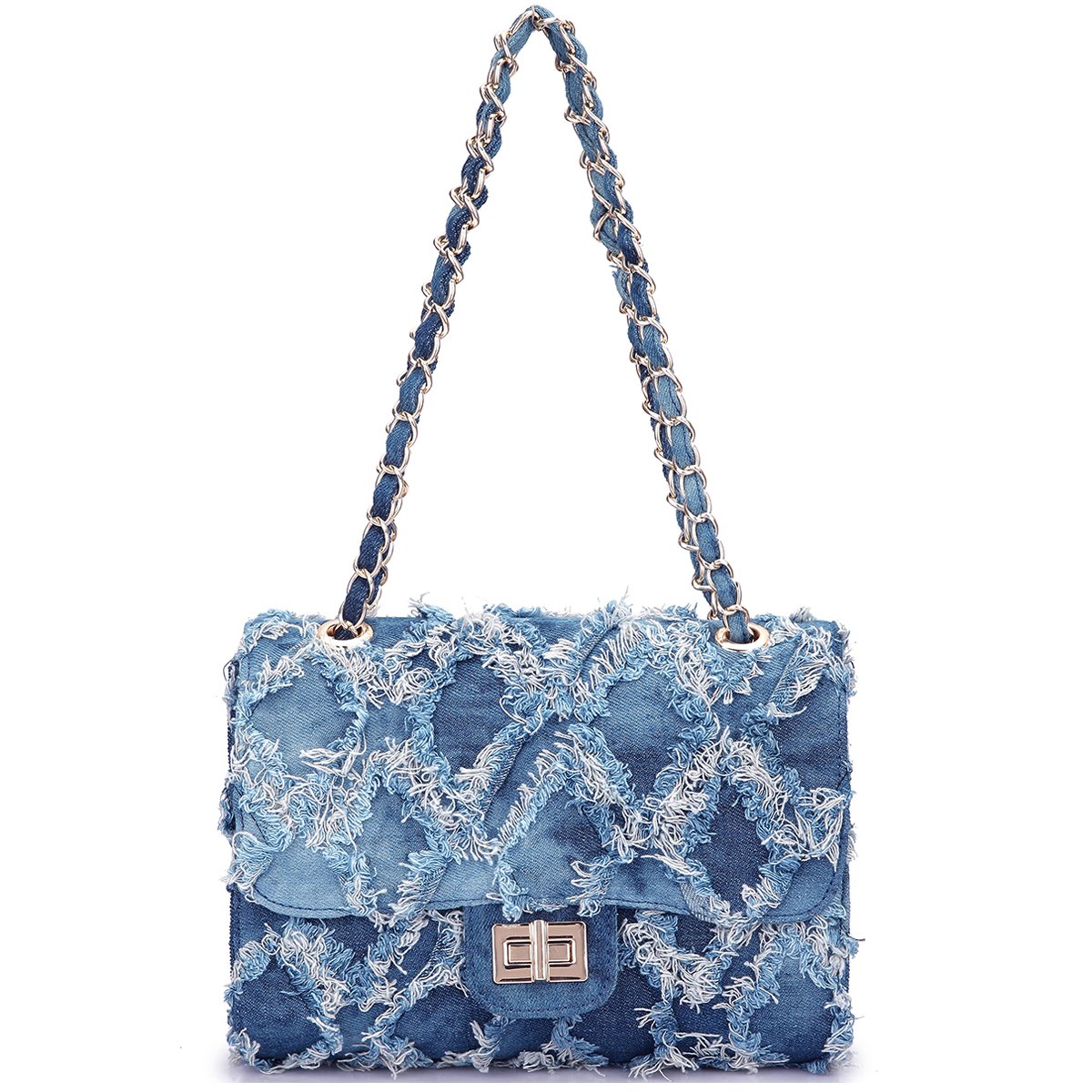 Women's Small Quilted Crossbody Bag - Distressed Denim Shoulder Purse with Chain Strap | Perfect for Evening Out, Date Night & Casual Day Use