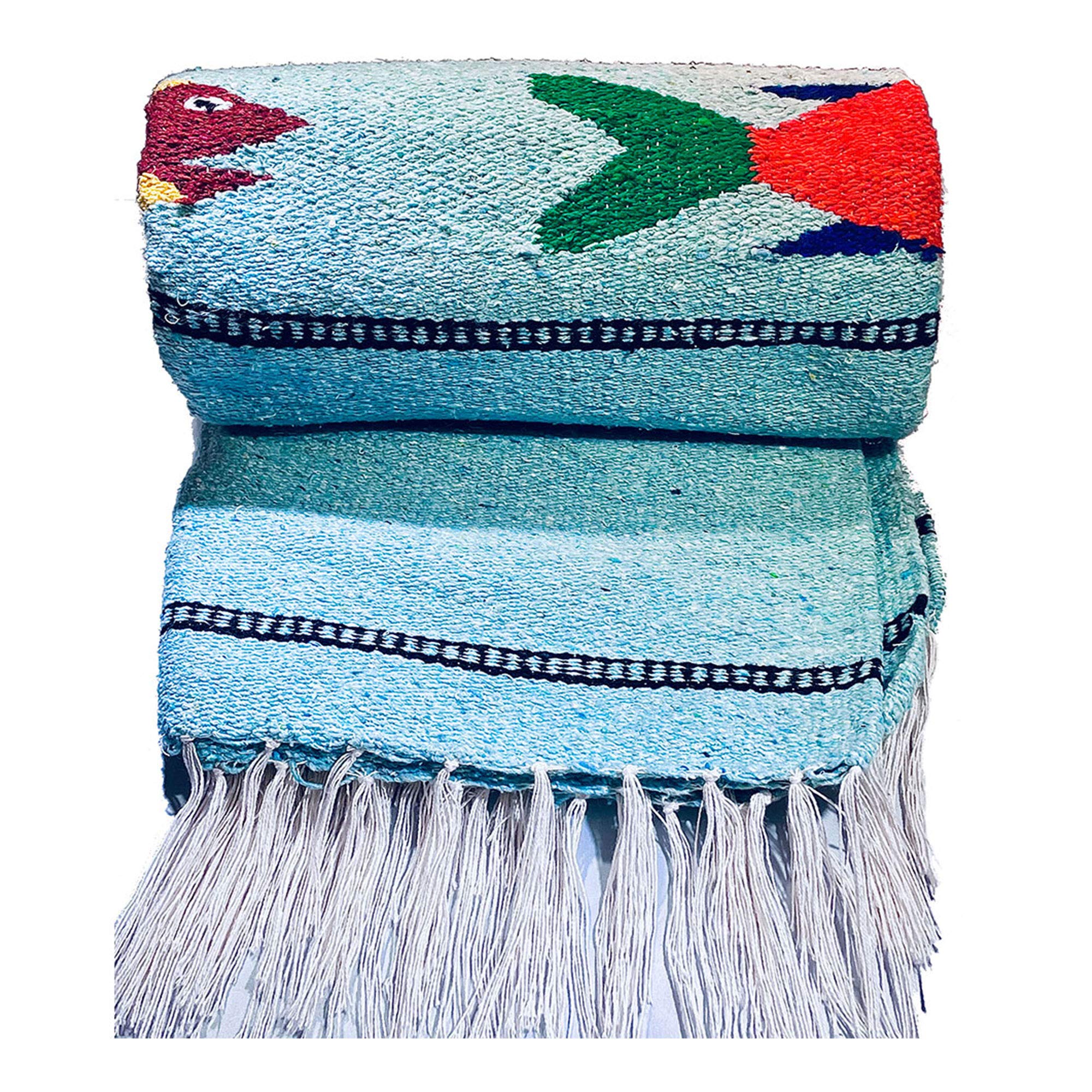 Handwoven Mexican Serape Blanket - Reversible Yoga Mat, Camping & Beach Throw, Picnic Blanket - Boho Home Decor & Car Accessory (Fish/Ice Design) - Perfect for Outdoor Adventures, Cozy Home Use & Travel