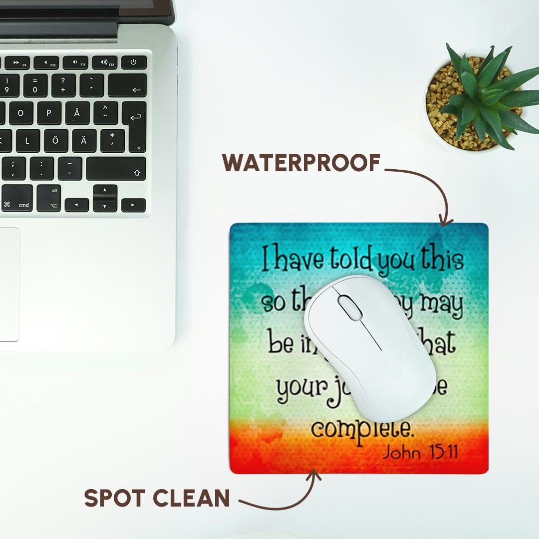 Inspirational Bible Verse John 15:11 Butterfly Christian Mouse Pad - 8x8 Inch Non-Slip Desk Mat for Office, Home & Church Use