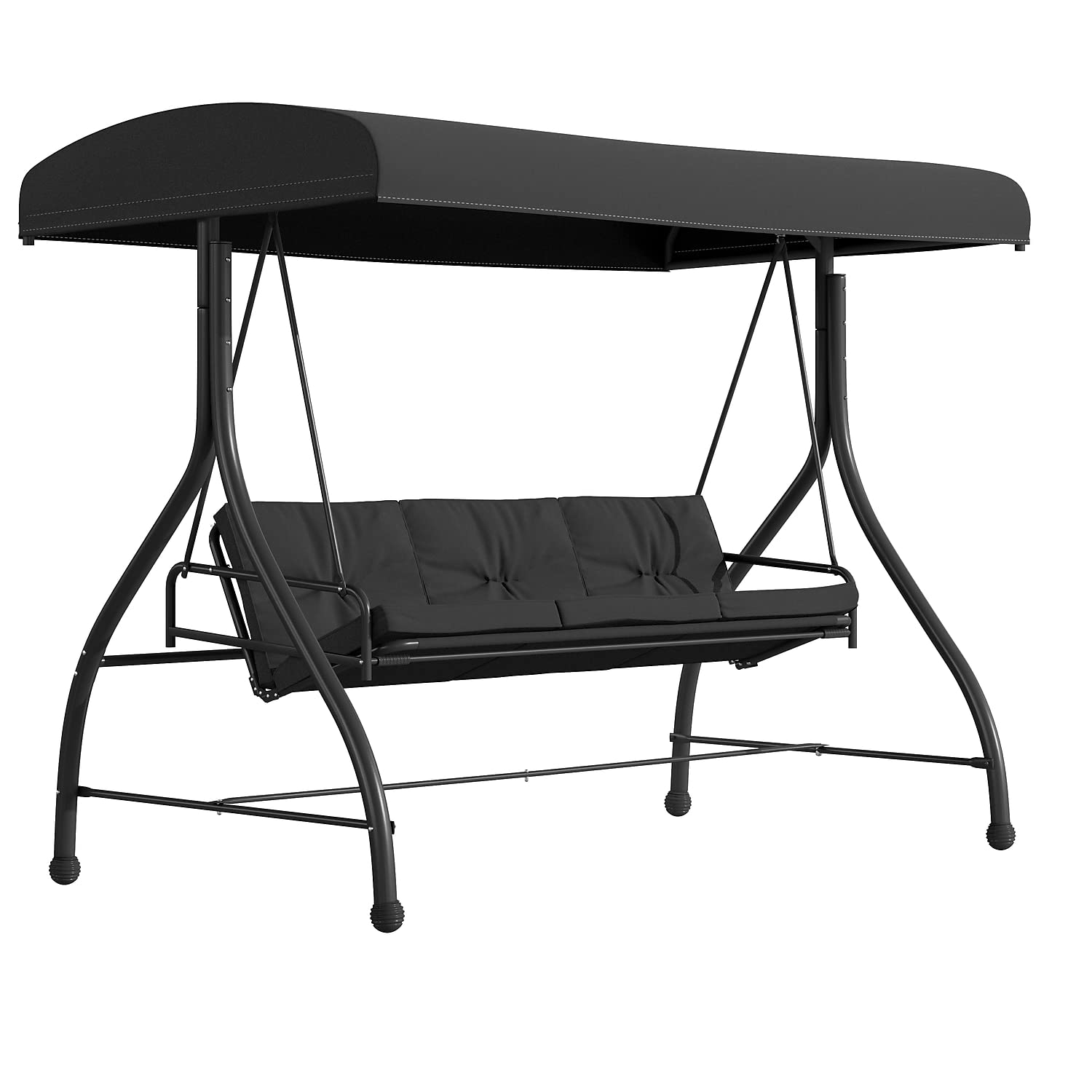 Flash Furniture Tellis 3-Seat Outdoor Steel Patio Swing with Canopy & Cushions - Convertible Hammock Swing Bed for Garden, Backyard, Deck (Black) | Perfect for Relaxing, Lounging & Outdoor Entertaining