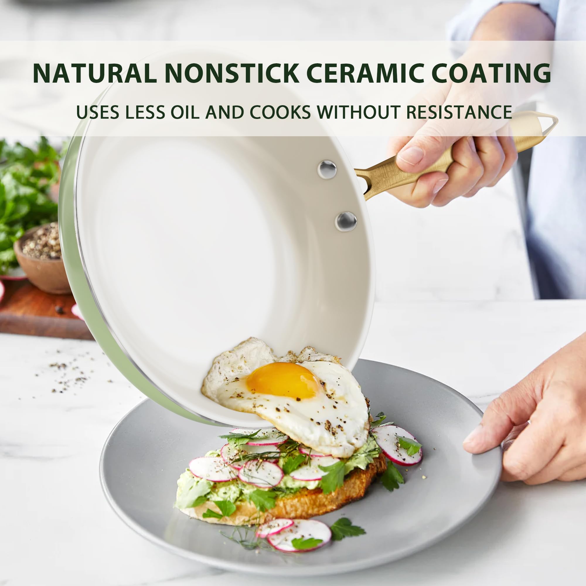 VONIKI 10-Piece Non-Toxic Ceramic Cookware Set with Pots, Pans & Utensils - Nonstick Dutch Oven, Saucepan, Sauté Pan & Frying Pan for Healthy Cooking | Perfect Kitchen Gift Set for Home Chefs & Cooking Enthusiasts