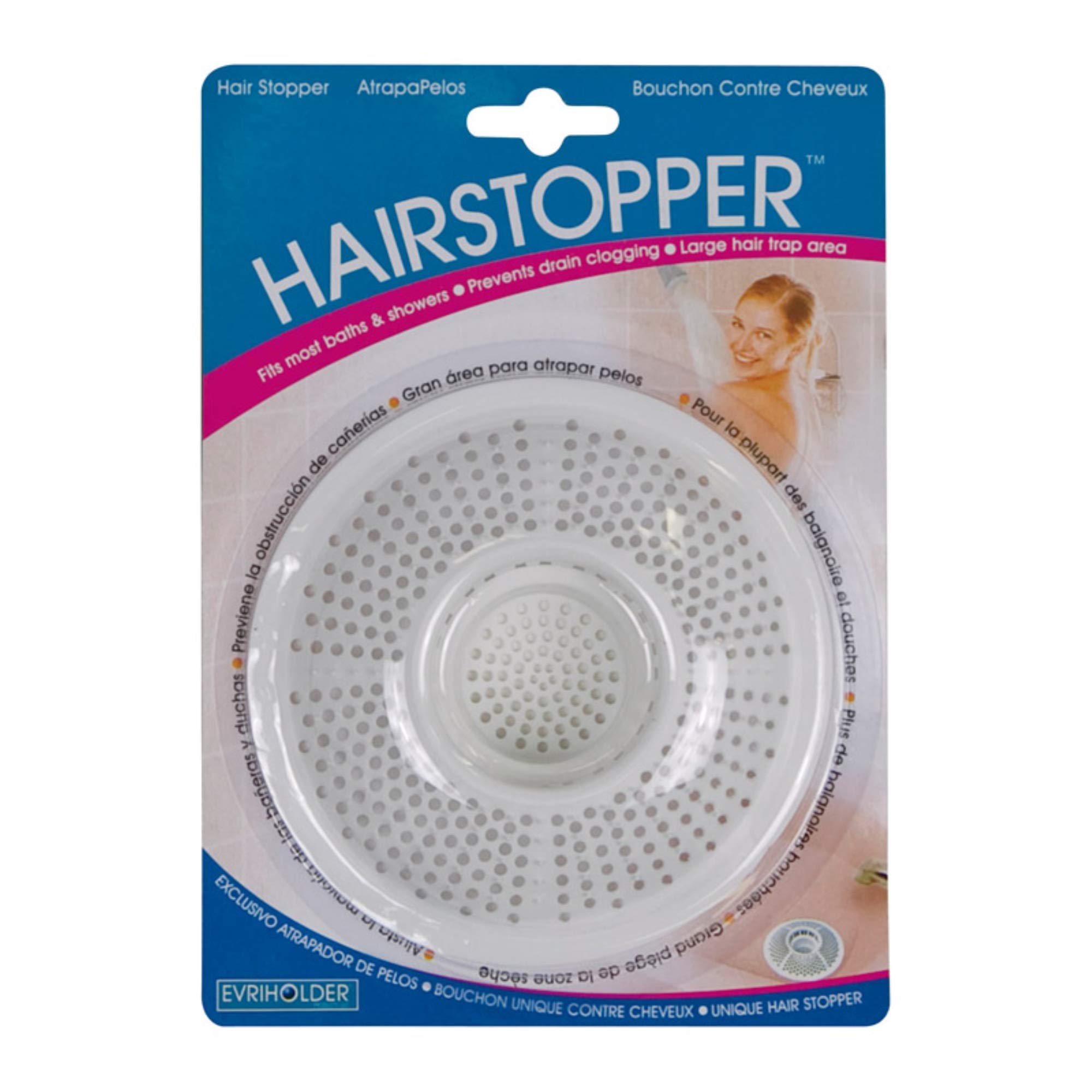 Evriholder White Bath Shower Drain Strainer - Hair Catcher & Clog Preventer for Bathroom, Sink, and Tub Drain Protection (2-Pack) - Perfect for Homes with Pets or Long Hair