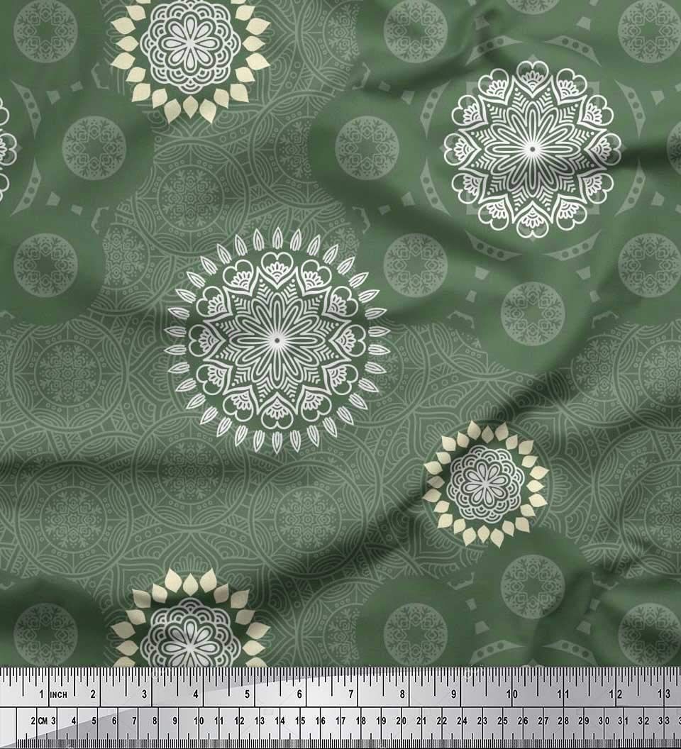 Soimoi Moss Georgette Brown Fabric by The Yard - 42 Inch Wide Bohemian Ethnic Printed Textile for Dresses, Scarves & Home Decor - Mandala Artistic Fusion Fabric for DIY Projects & Unique Creations