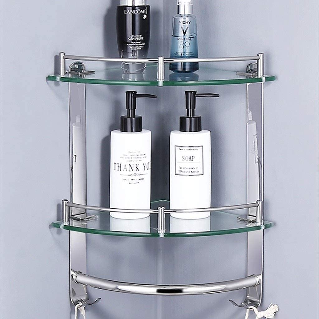 Stainless Steel Bathroom Corner Shelf - 2-Tier Wall Mounted Glass Shower Organizer with Tripod Stand for Bathroom Storage & Organization | Perfect for Shower Caddies, Soap Dispensers & Toiletries