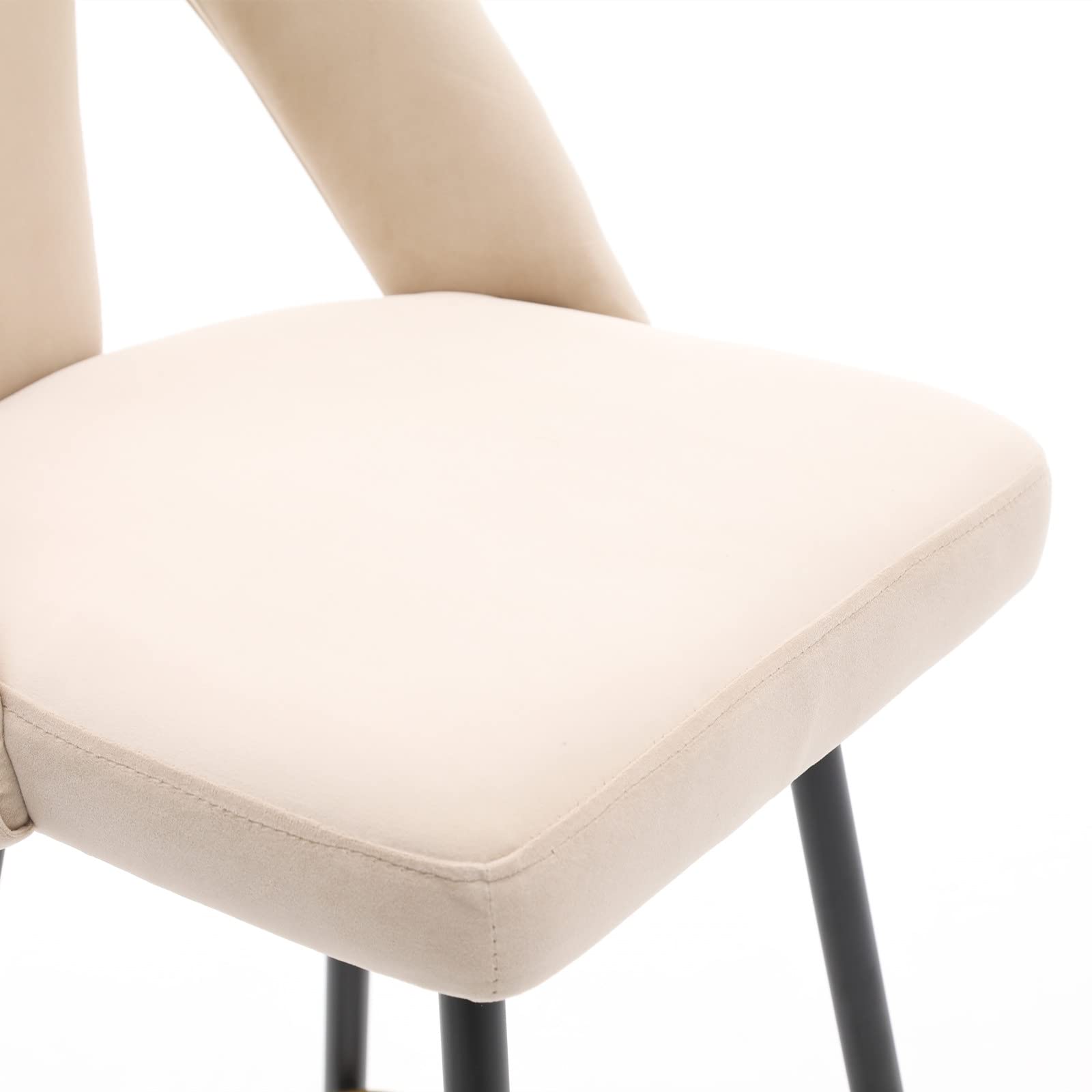 Premium Velvet Bar Stools Set of 2 - Modern Upholstered Counter Height Stools with Footrest, Nailhead Trim & Gold-Tipped Black Metal Legs - Perfect for Kitchen Island, Home Bar & Breakfast Nook (Beige)