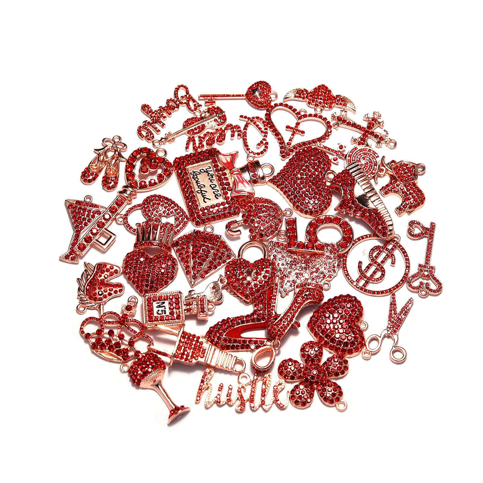 35 PCS Bling Rhinestone Charms Set - Fashion Alloy Jewelry Making Accessories for DIY Bracelets, Necklaces & Earrings - Perfect for Crafting, Gift Making & Party Decorations