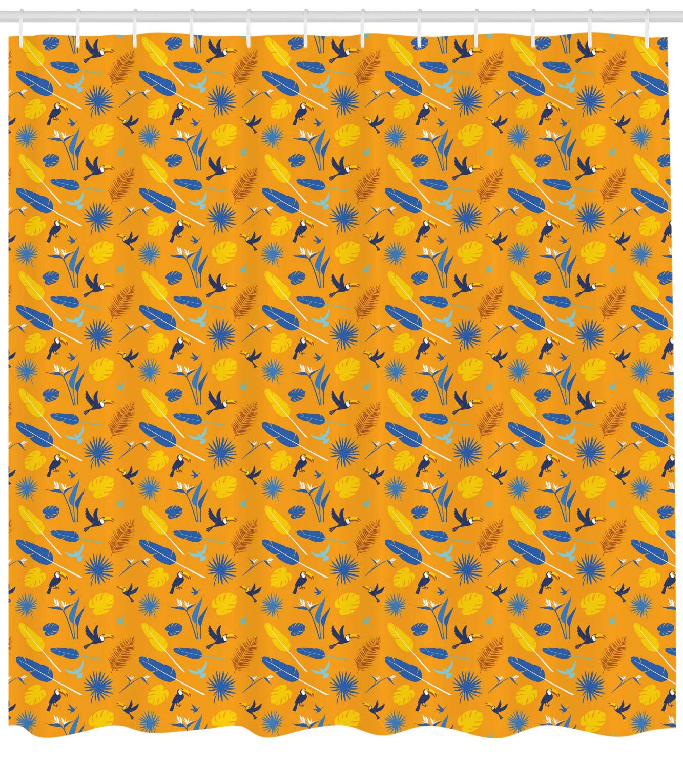 Ambesonne Tropical Shower Curtain - Orange & Yellow Jungle Leaves with Toucan Birds Design, 69