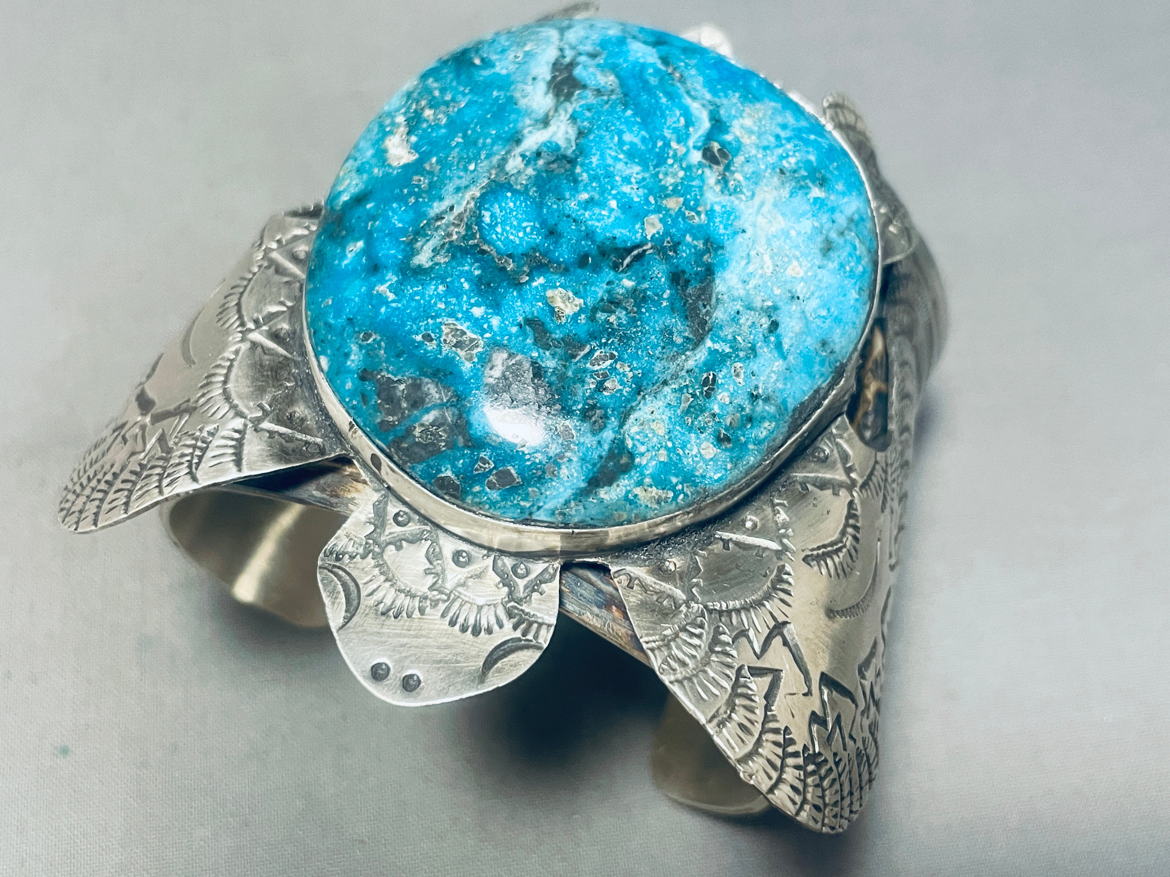 164 Grams Sterling Silver Navajo Turquoise Cuff Bracelet for Men - Authentic Native American Handmade Jewelry - Perfect for Gifts, Weddings & Special Occasions