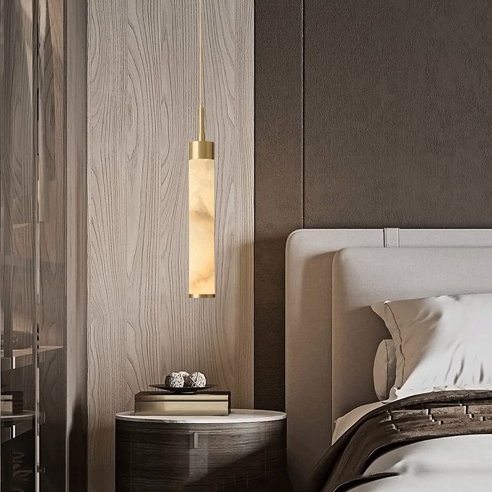 Adjustable Copper & Marble Pendant Lamp - Single Head Hanging Chandelier for Bedroom, Living Room, Dining Room & Bar Counter | Modern Gold Lighting Fixture | Perfect for Ambient & Task Lighting