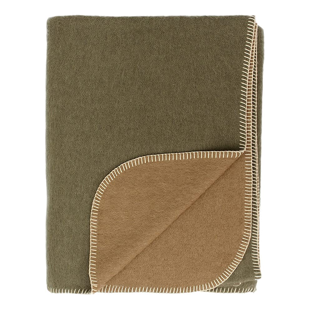 Premium Thick Alpaca Wool Blanket - Heavyweight Warm & Soft Peruvian Alpaca Throw - King Size (Olive Green/Soft Camel) - Perfect for Camping, Outdoor Adventures & Cozy Indoor Use