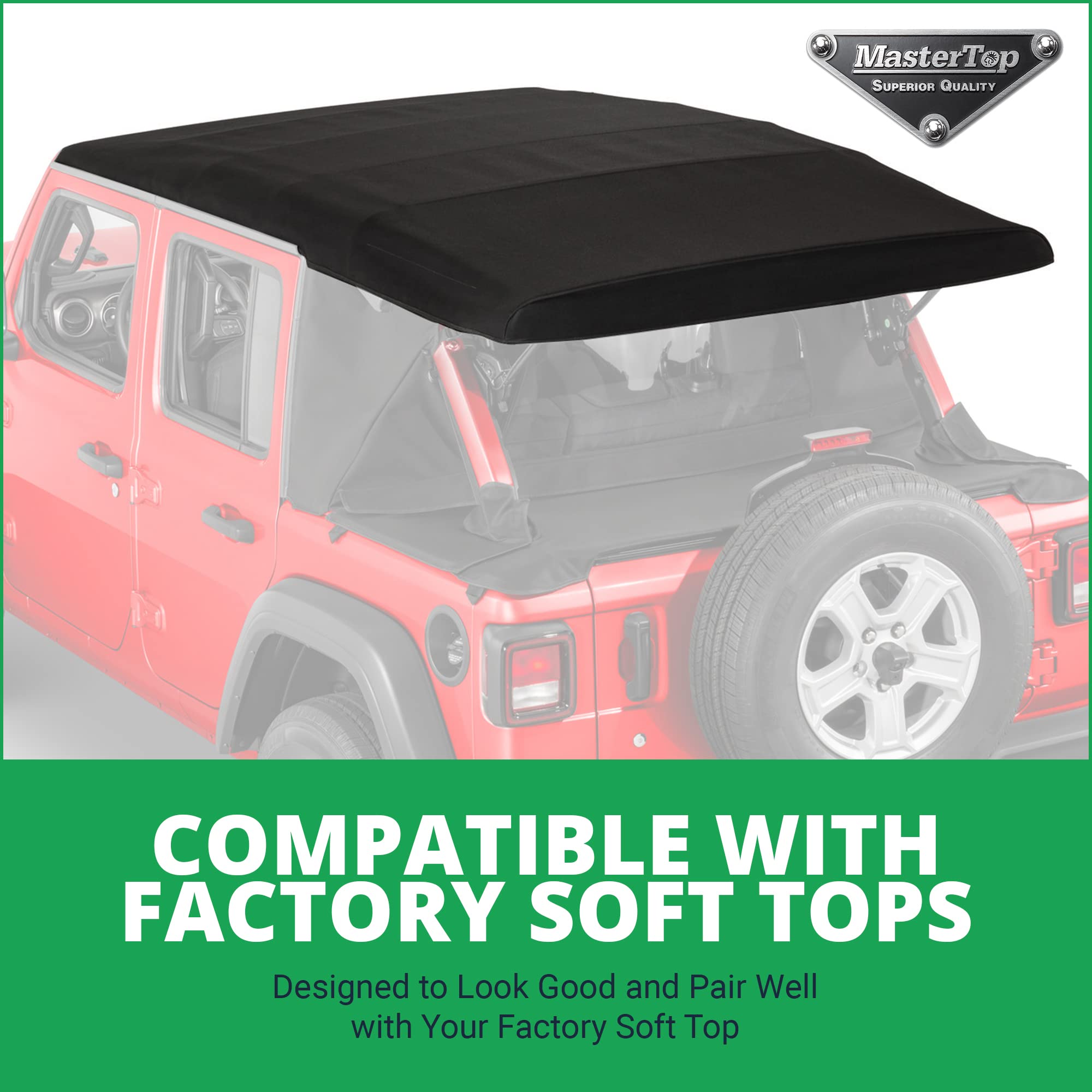 MasterTop Wind Stopper Plus Tonneau Cover & Ultimate Summer Soft Top Combo - Black MasterTwill for Jeep Wrangler JL Unlimited 4-Door (2018-2023) | Waterproof & Windproof Truck Bed Cover | Perfect for Off-Road Adventures & Summer Camping