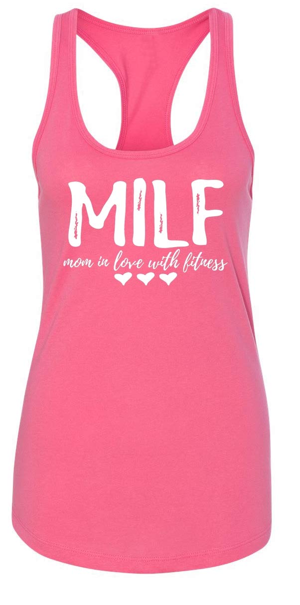 Funny Fitness Mom T-Shirt - MILF in Love with Workout Racerback Tank Top for Women | Gym, Running & Yoga Activewear