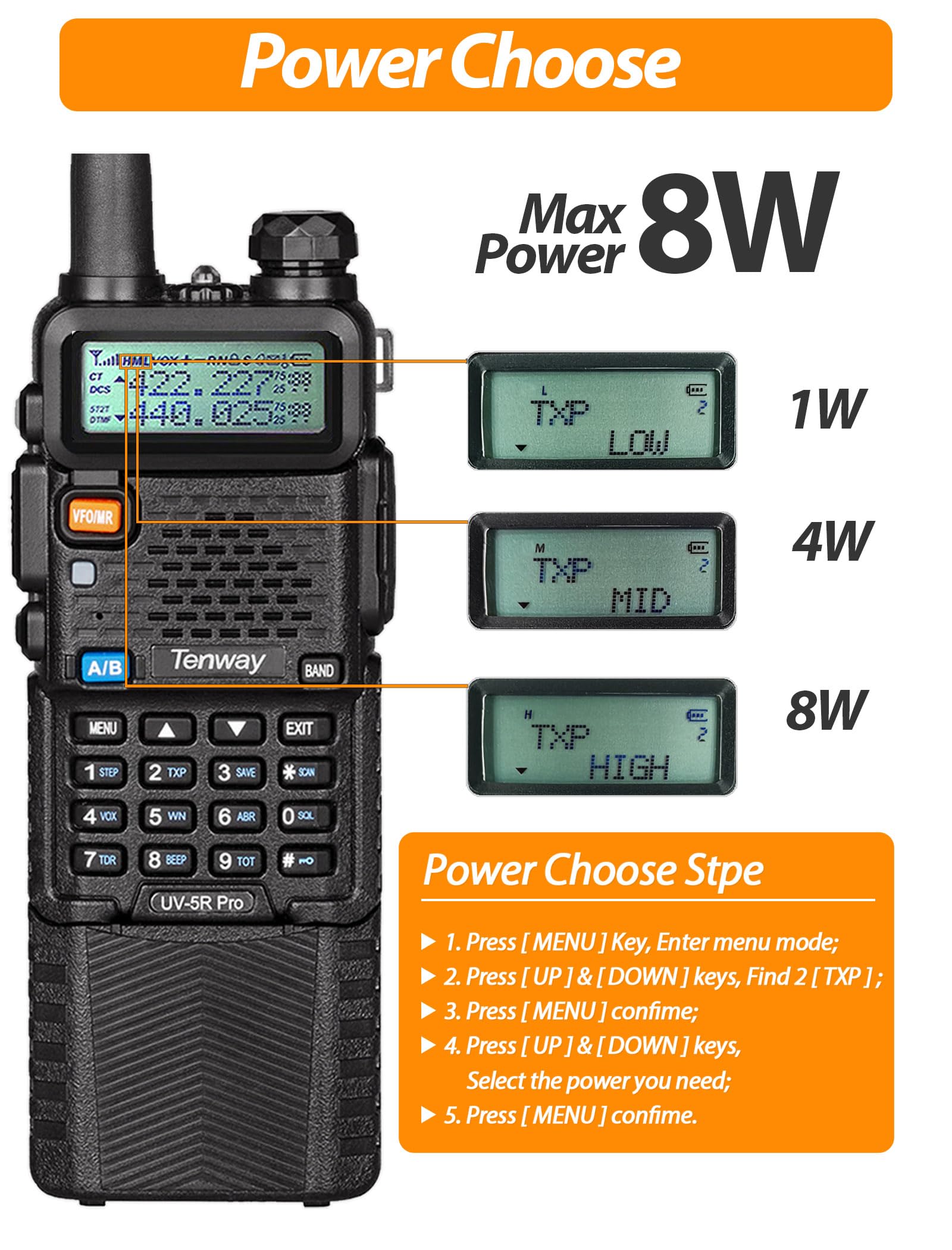 UV-5R Pro 8W Dual Band Two Way Radio with Handheld Speaker Mic, 771 Antenna & Programming Cable - Long Range Walkie Talkie for Outdoor Adventures, Emergency Communication & Hiking (5RProLx2A)