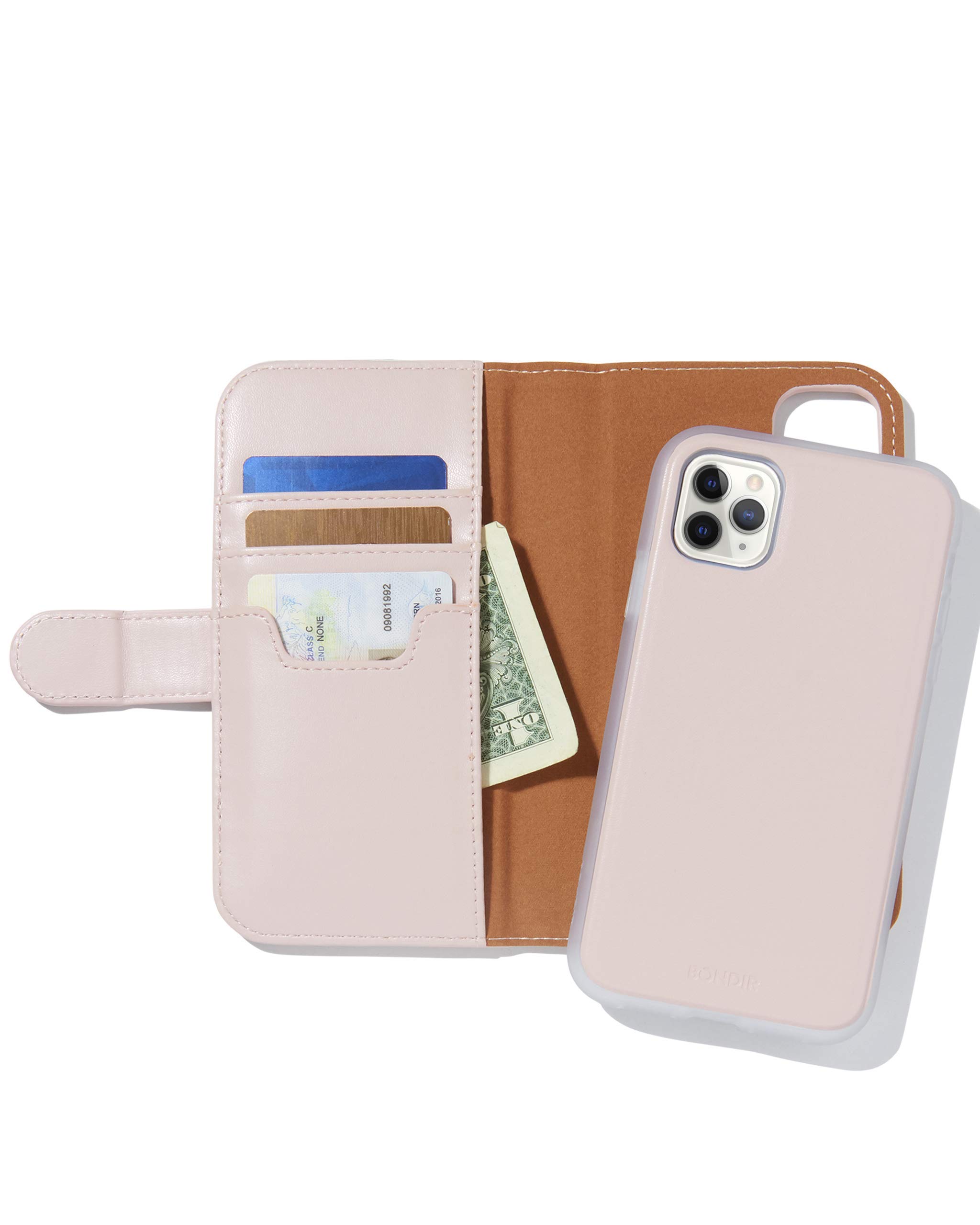 Bondir Pink Magnetic Detachable Leather Wallet Case for iPhone 11 Pro (2 in 1) - Slim Protective Cover with Card Holder for Women & Men - Perfect for Work, Travel and Daily Use