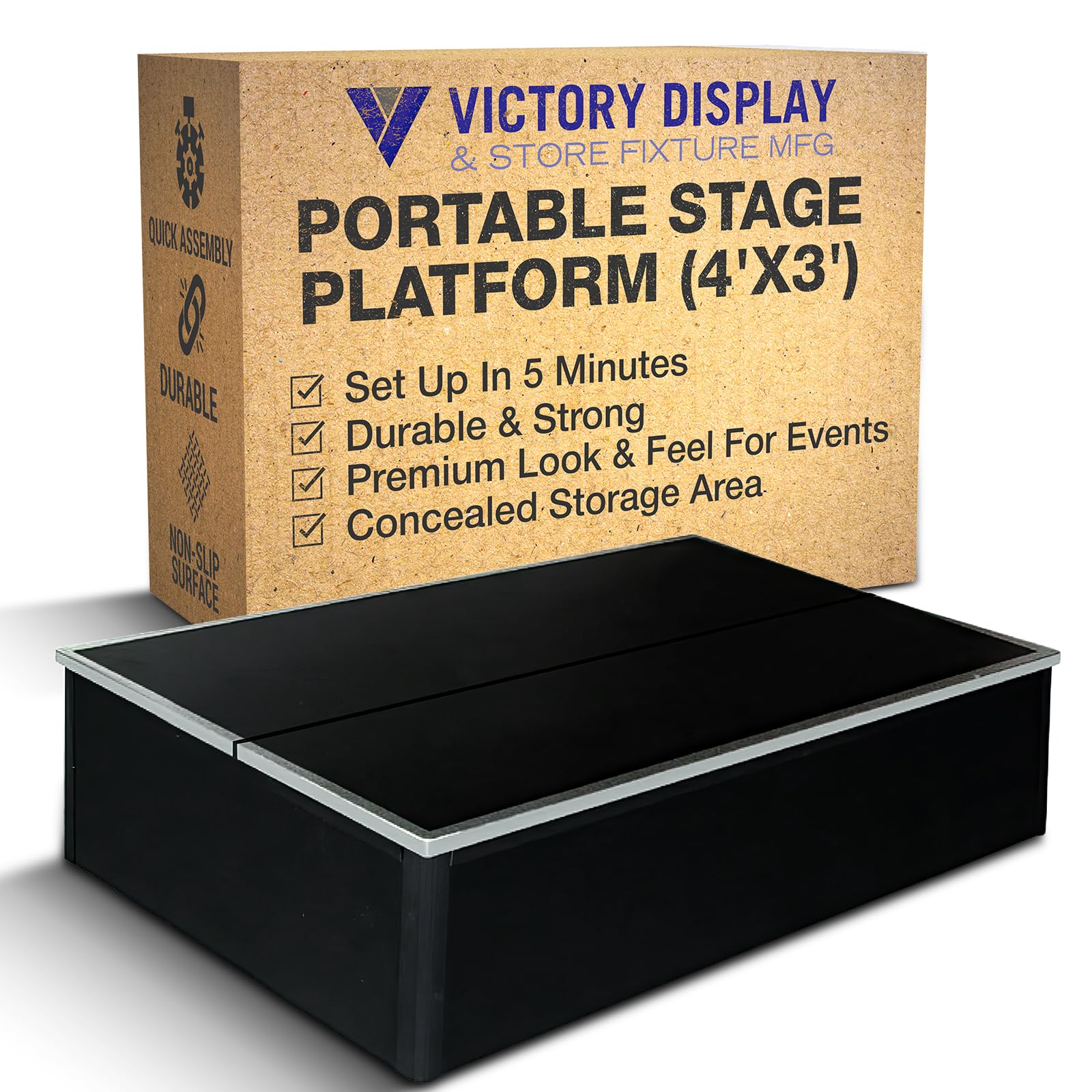 Heavy Duty Portable Stage Platform 4'x3' with Hinge-Top - Durable Raised Platform for Performances, Speeches & Weddings - Indoor/Outdoor Event Stage for Concerts, Church Events and Backyard Parties