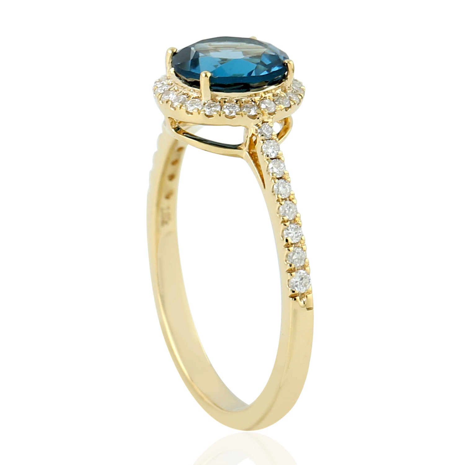 18K Yellow Gold London Topaz Gemstone Pave Diamond Solitaire Ring - Elegant Engagement & Wedding Jewelry Gift