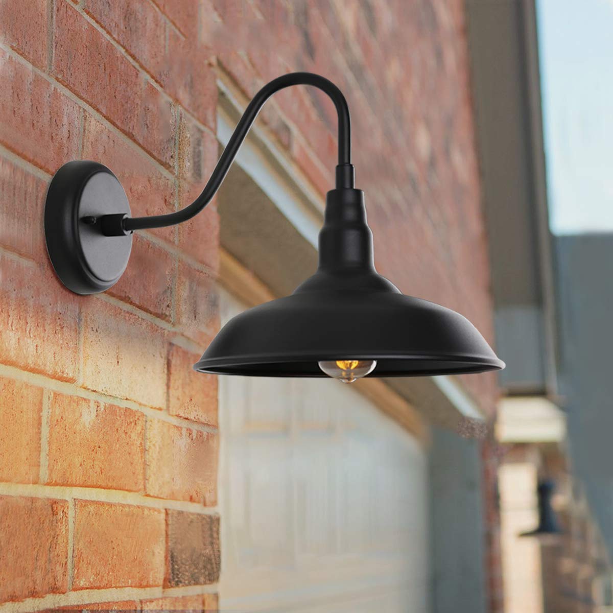 10 Inch Black Gooseneck Barn Light - Farmhouse Style Outdoor Wall Sconce with Dome Shade & Wall Mount | Perfect for Garage, Porch, Patio & Exterior Home Lighting