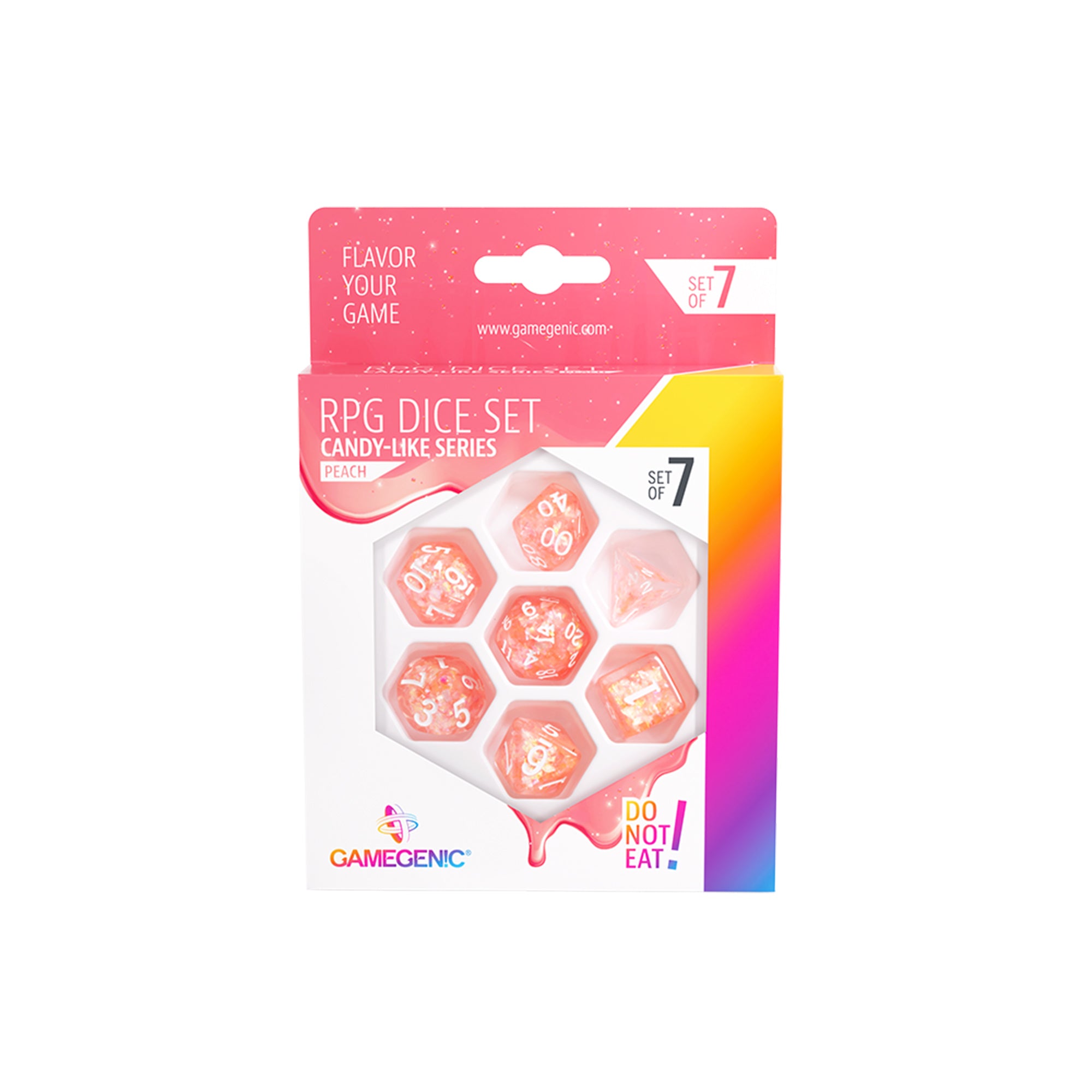 Peach Candy-Like RPG Dice Set (7pcs) - Perfect for Dungeons & Dragons, Pathfinder, and Tabletop Gaming