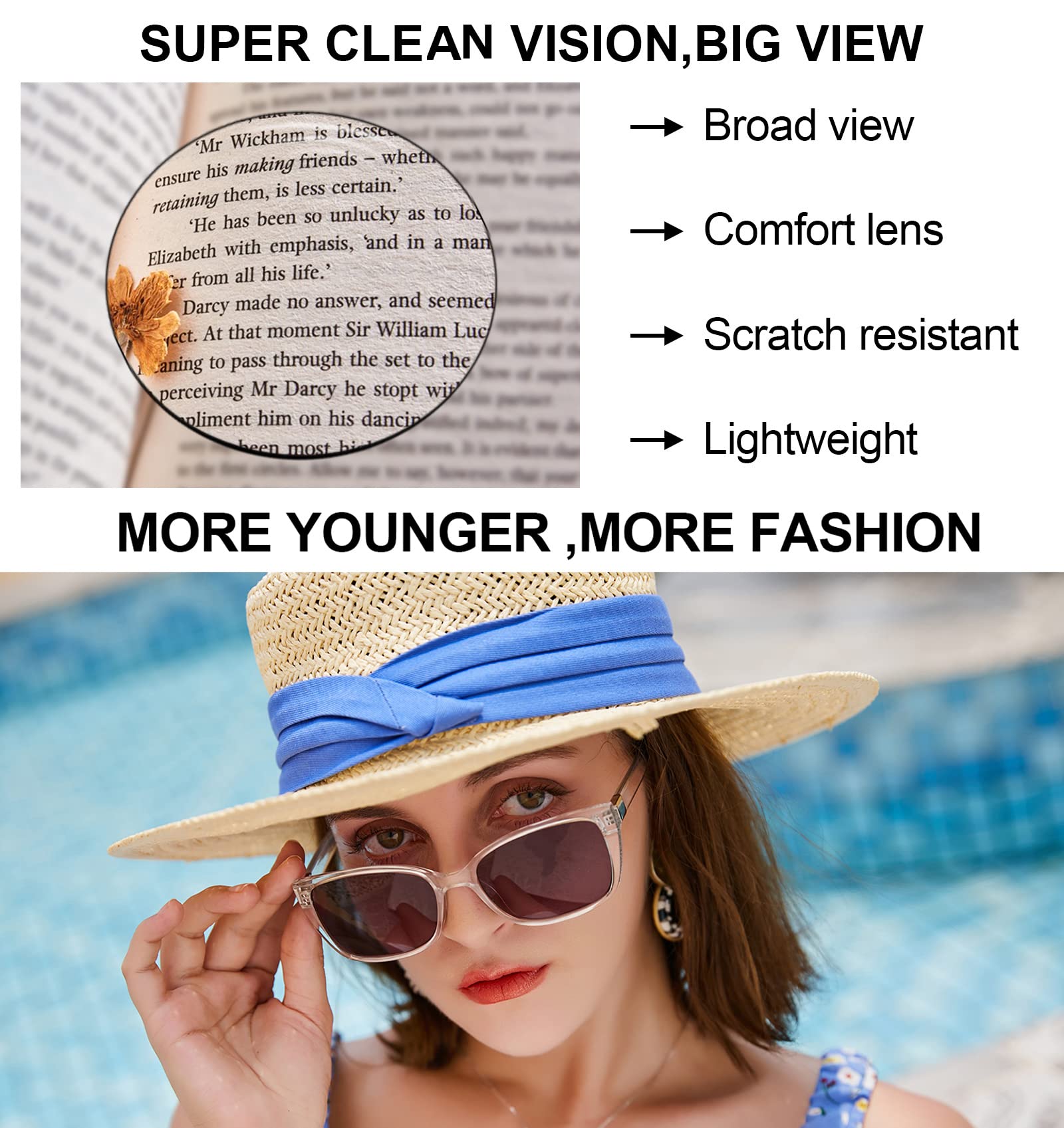 OCCI CHIARI Women's Oversized Blue Light Blocking Sunglasses UV400 Protection (1.0-3.5 Strength) for Reading, Driving & Outdoor Activities